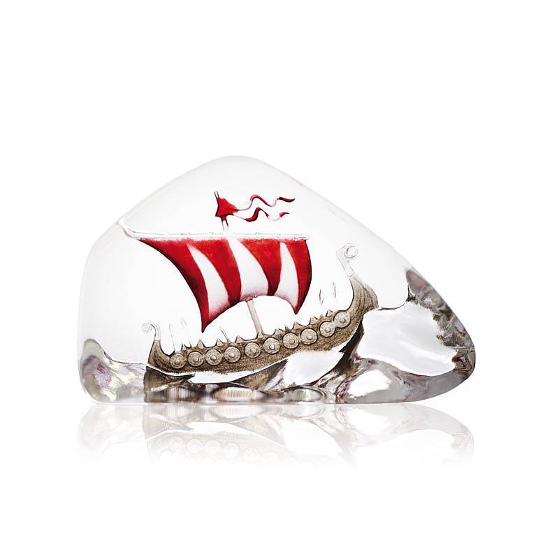Crystal Viking Ship Statue, Red, MatsJonassonCrystalAllProducts