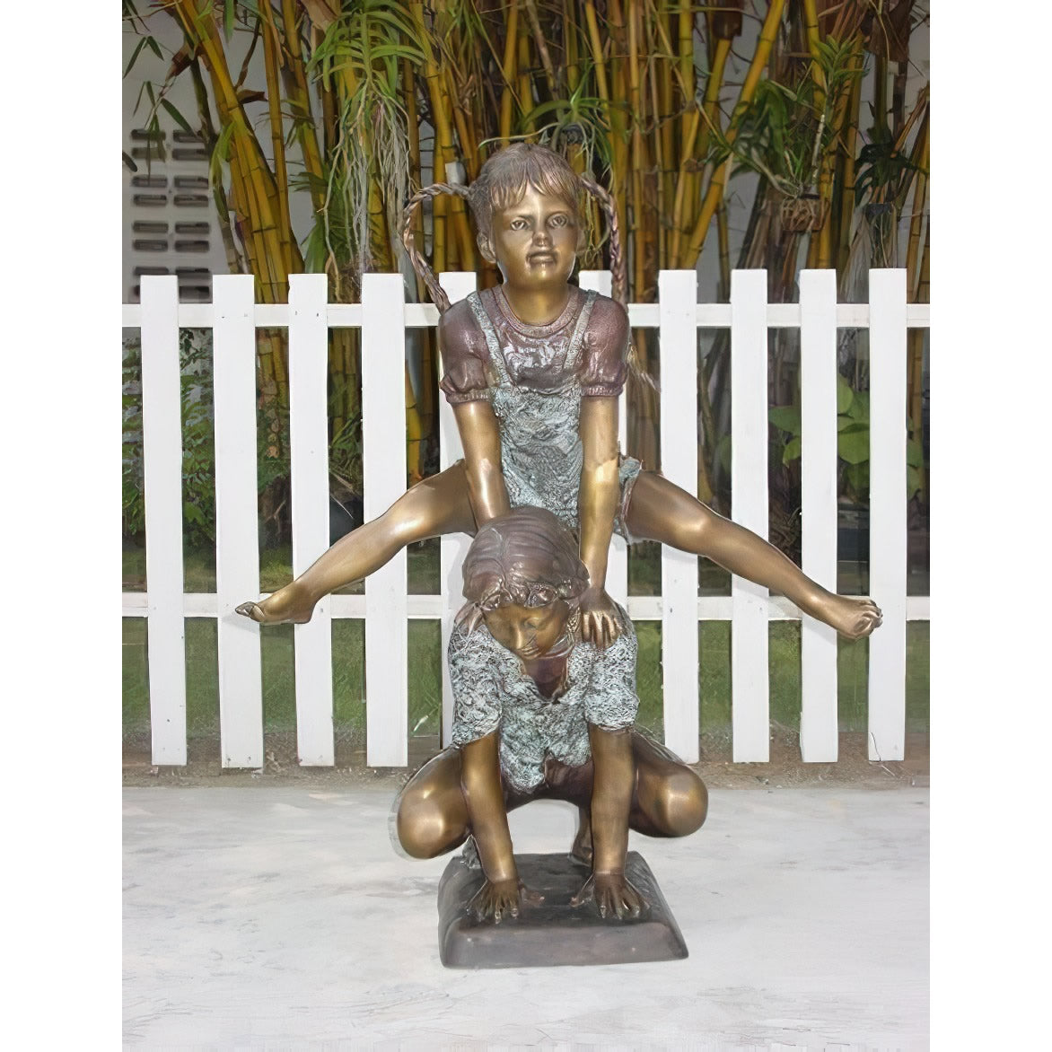 Leap Frog Boy and Girl Garden Statue, Bronze, KTAP537