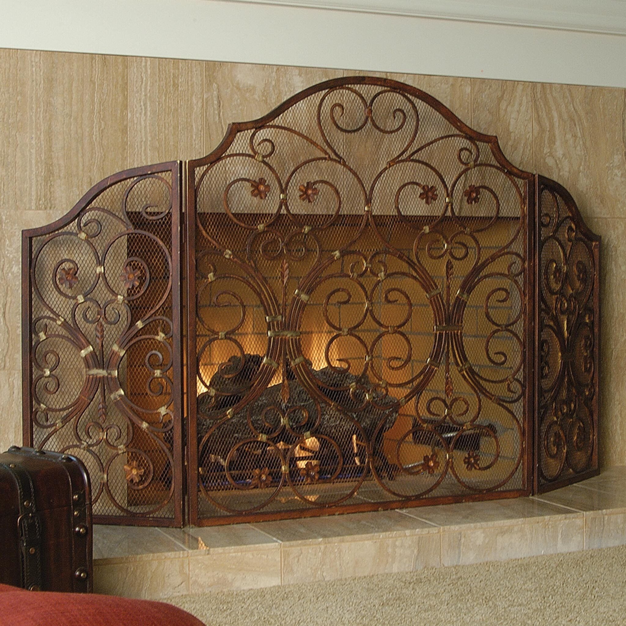 Provincial Triple Panel Fireplace Screen, SPISanPacificInternational
