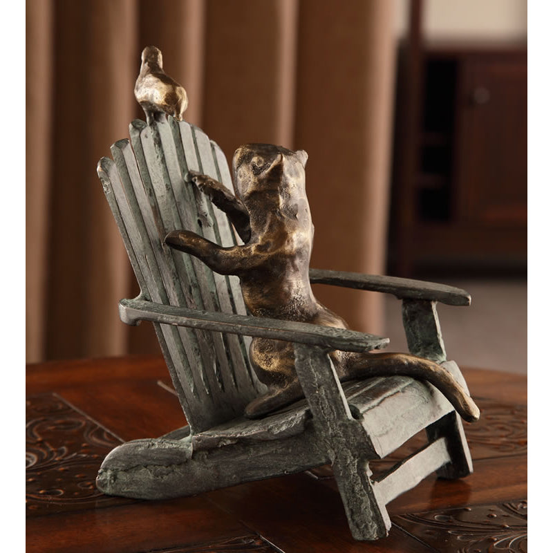 Talking Cat & Bird on Beach Chair Sculpture/Statue/Figurine by SPI Home 50763 - Afbeelding 1 van 1