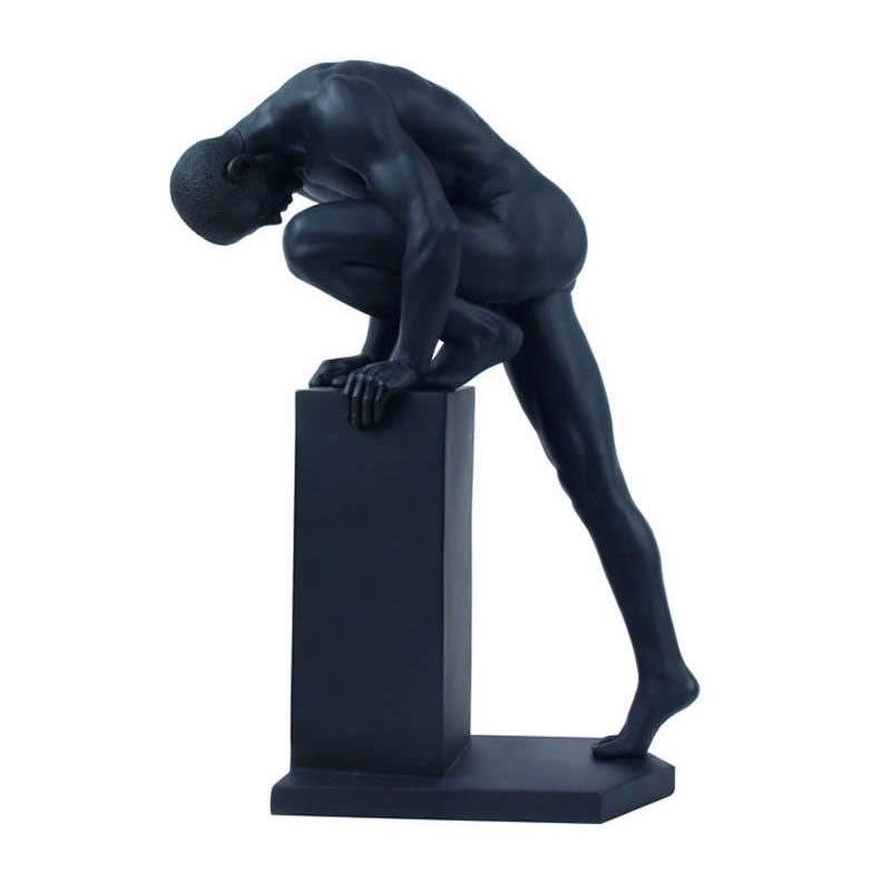 Stretching Male Nude Sculpture- Black 13.5 Inch, STU-Home, AAWU74995AA