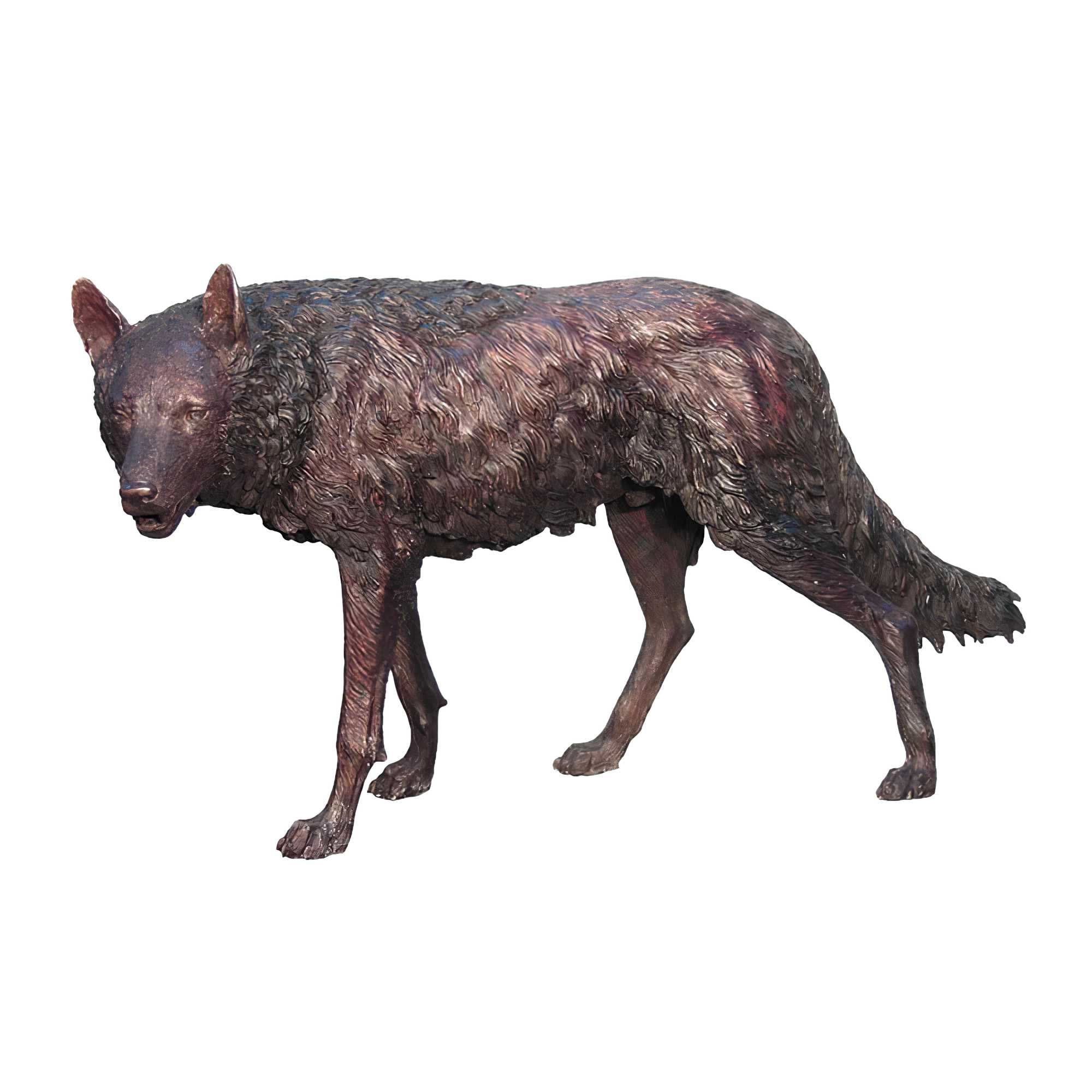 Standing Wolf Sculpture, Bronze