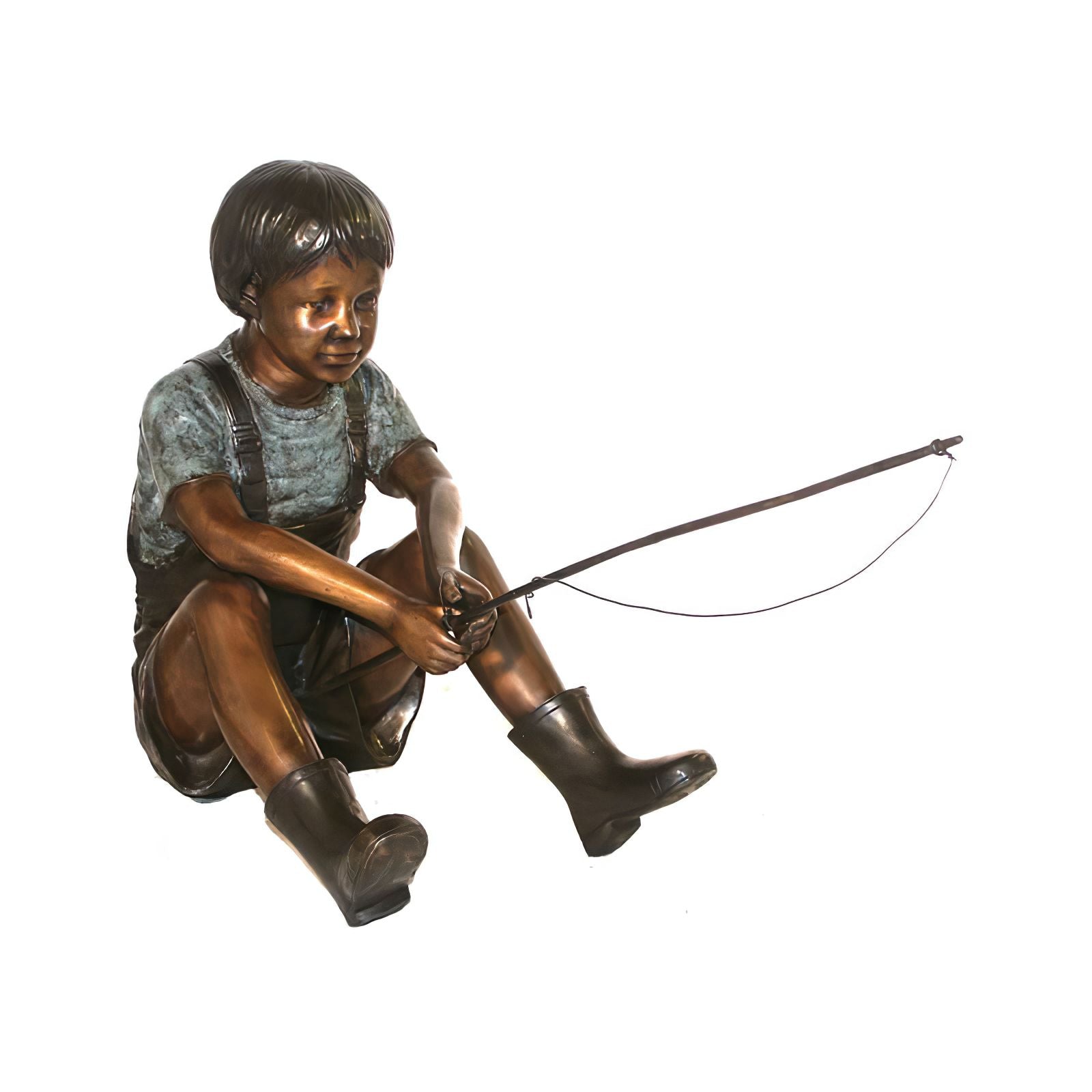 Bronze Boy Fishing Sculpture