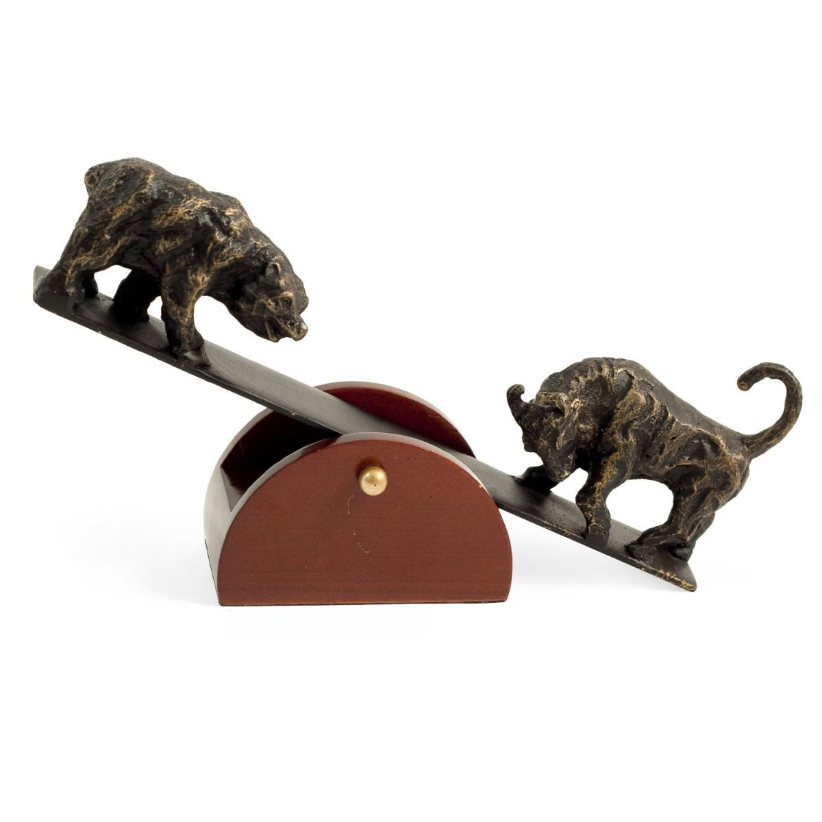 See-Saw Bull and Bear Statue on Wood Base