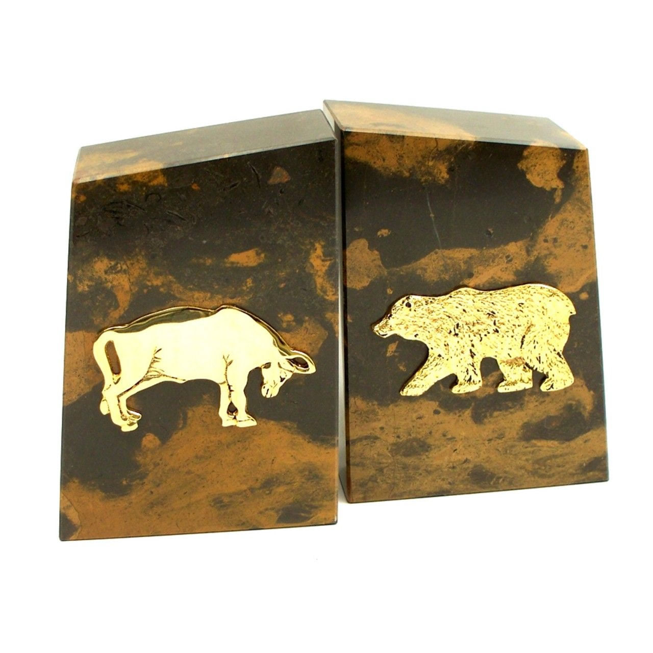 Stock Market Bull and Bear Bookends, Marble
