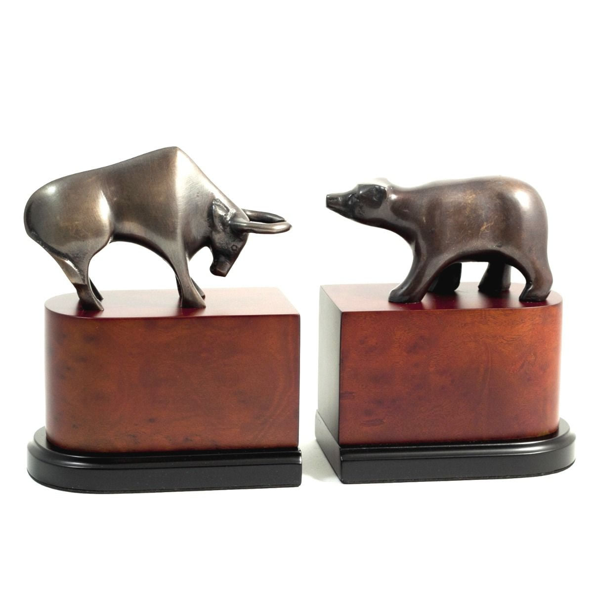 Stock Market Bull and Bear Bookends- Bronze