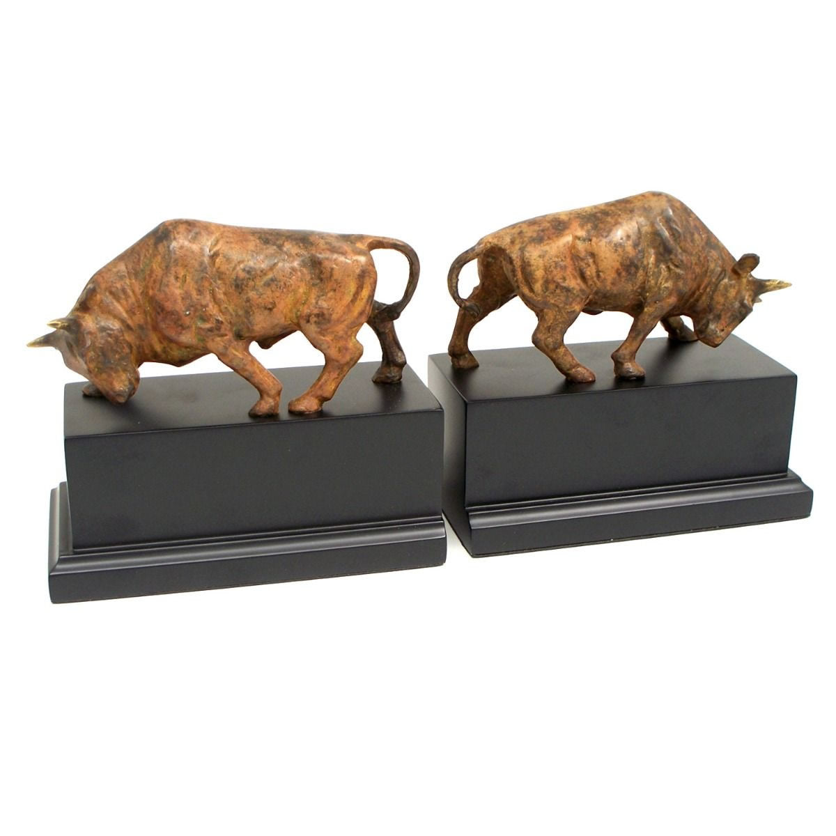 Double Bull Bookends on Black Wood Base
