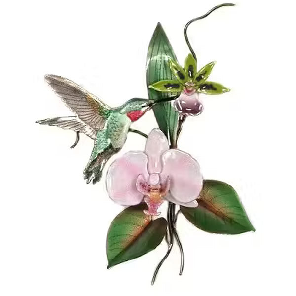 Broad Tailed Hummingbird with Pink Orchid Wall Sculpture