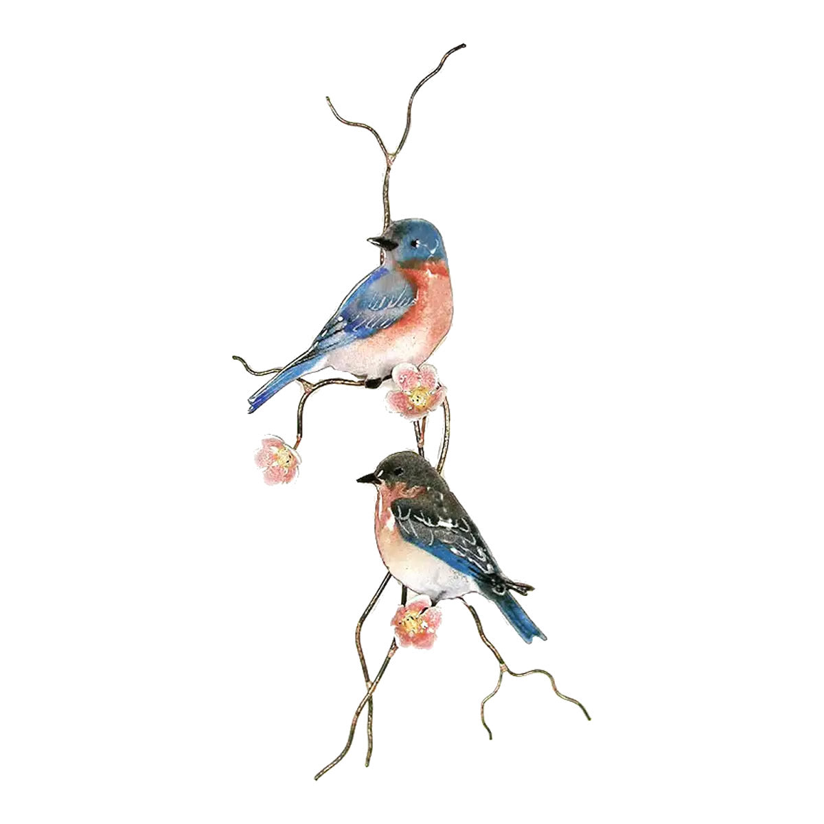 Two Bluebirds On Peach Flower Branch Wall Sculpture