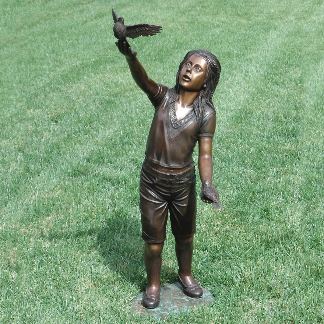 Taking Wing, Young Girl with Bird Sculpture