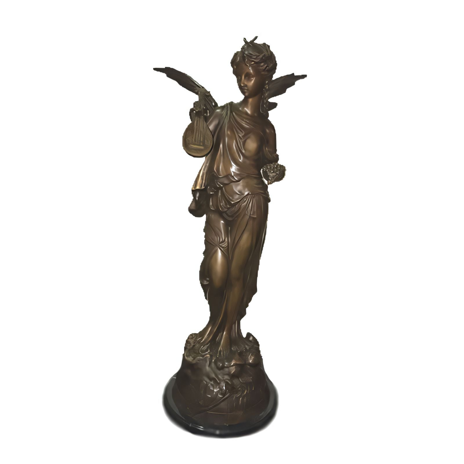 Bronze Angel with Banjo on Marble Base