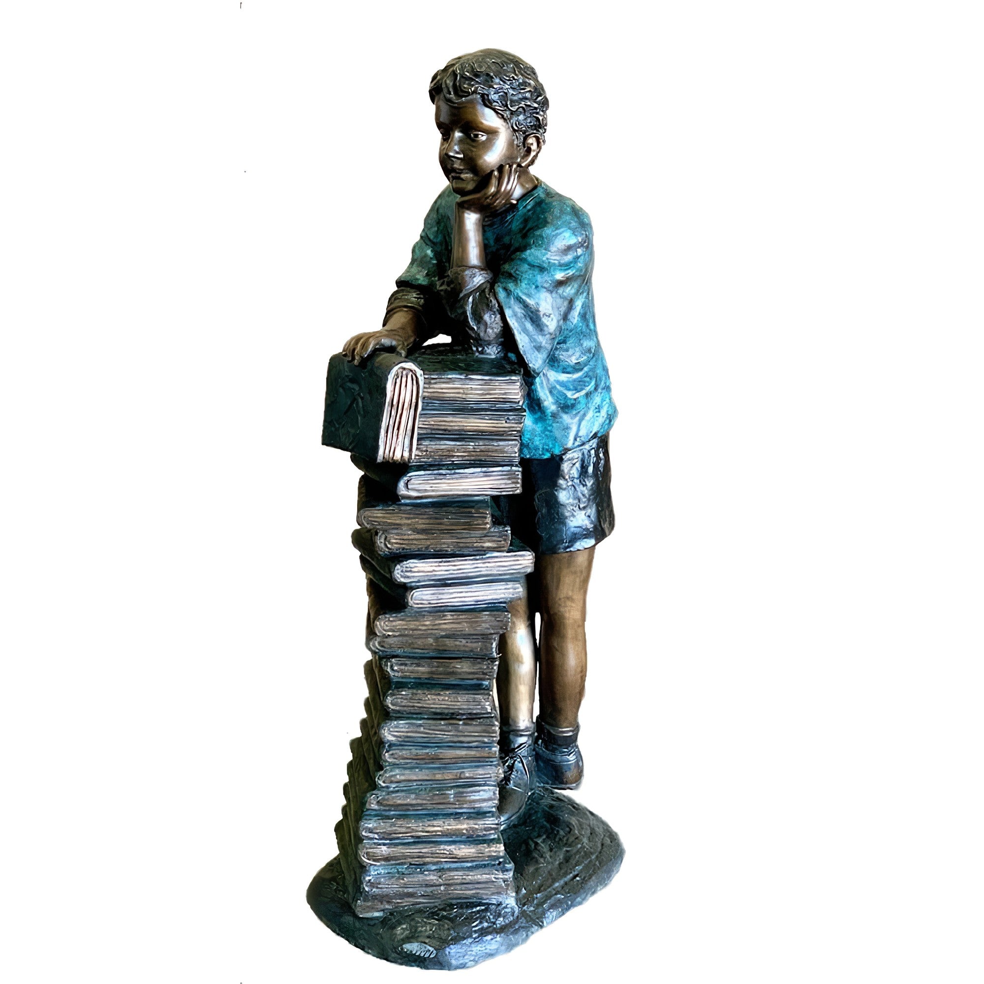 Boy With Stack of Books Bronze Sculpture
