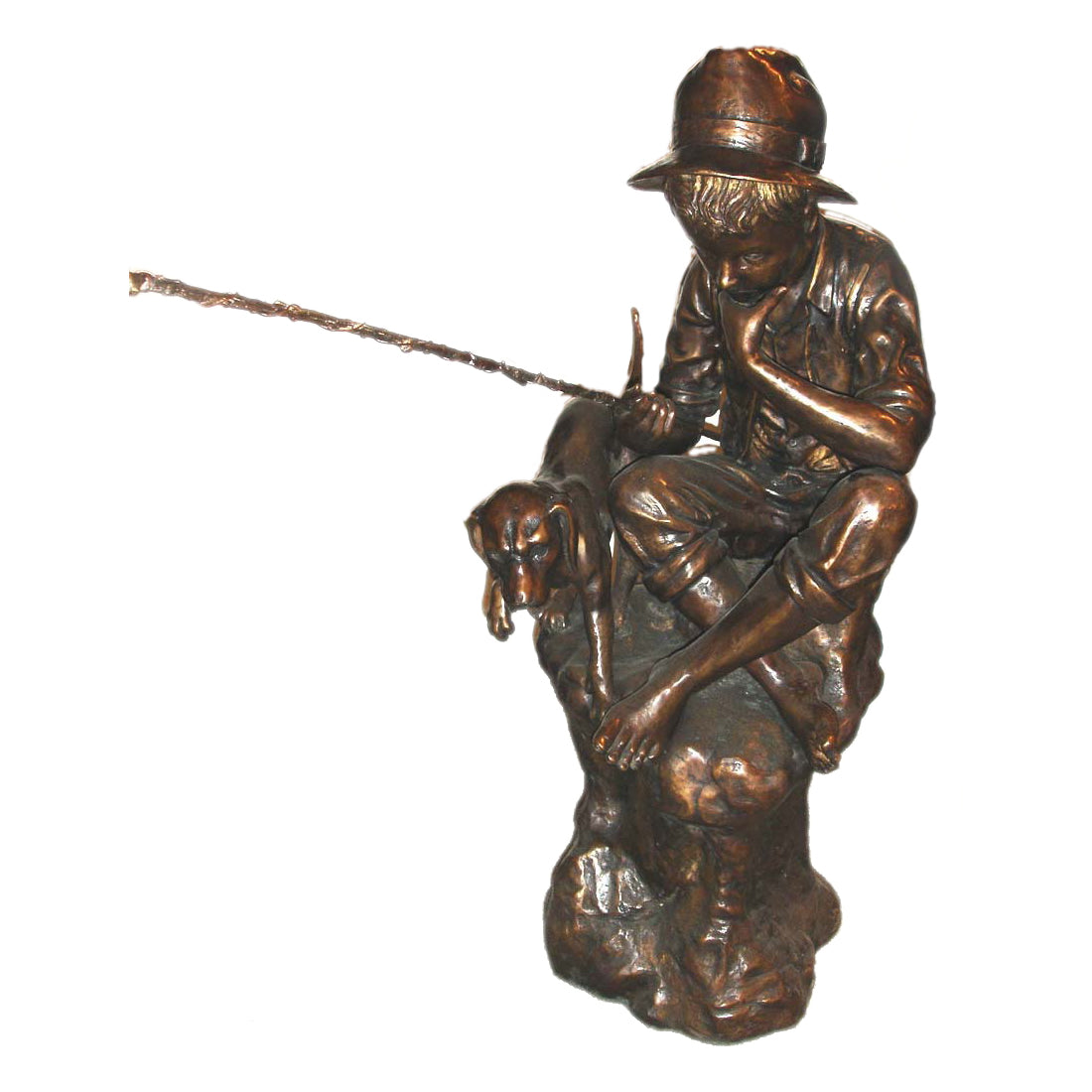 Bronze Boy Fishing With Dog