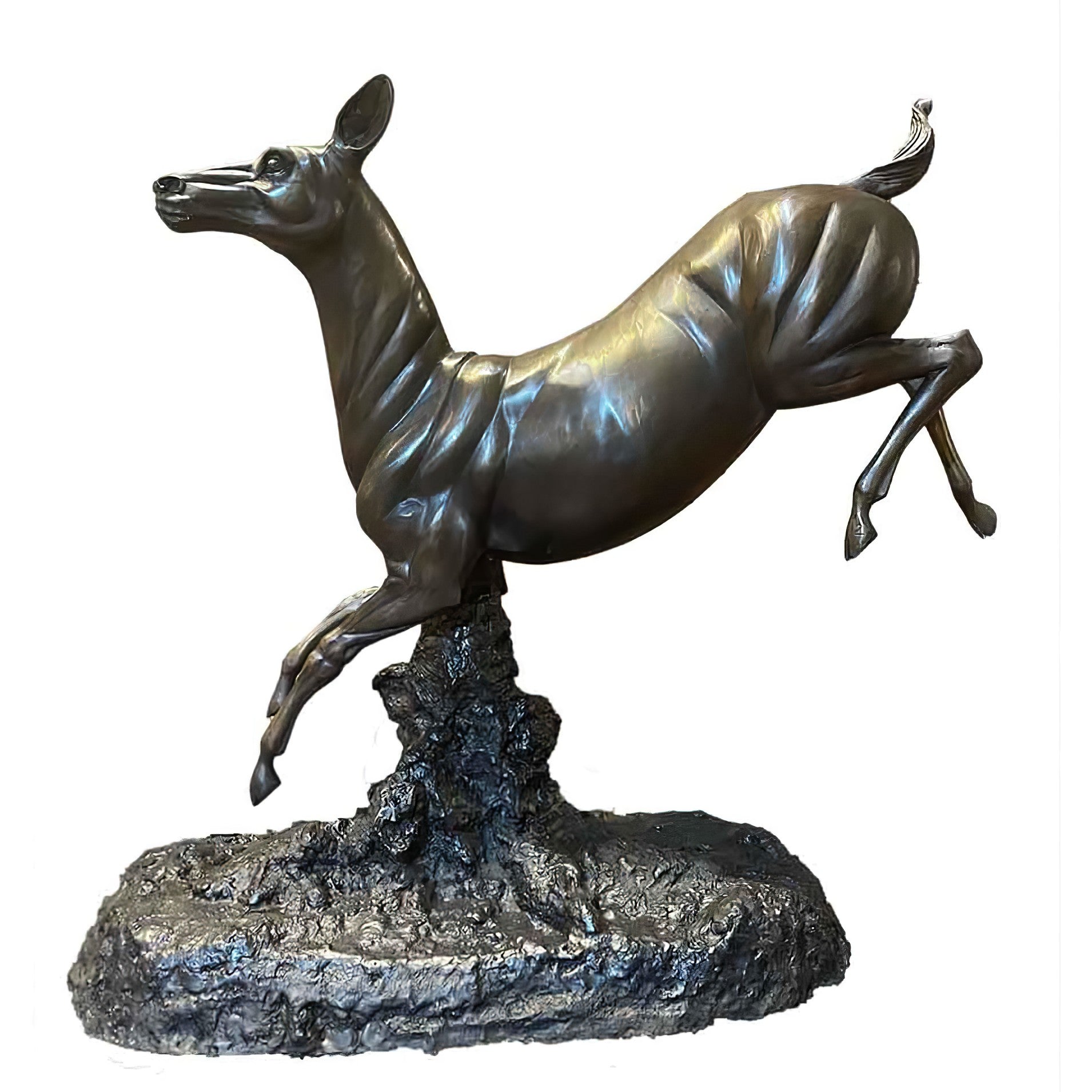 Bronze Leaping Doe Statue on Base