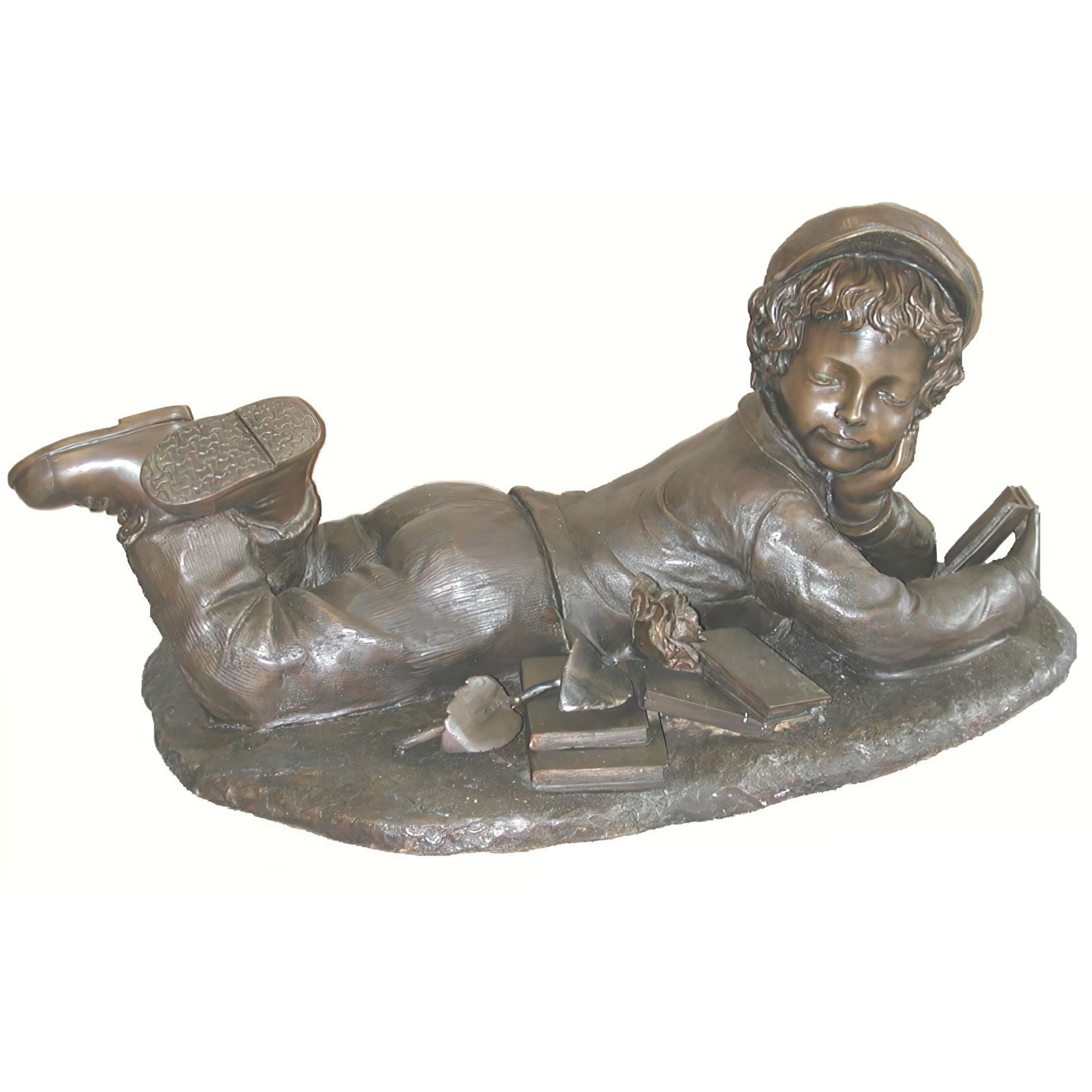 Bronze Boy With Book and Rose Sculpture