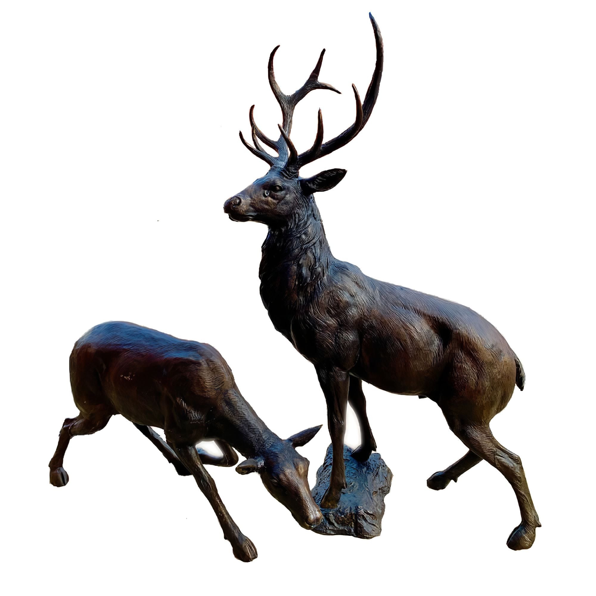 Bronze Deer and Doe Pair Sculptures