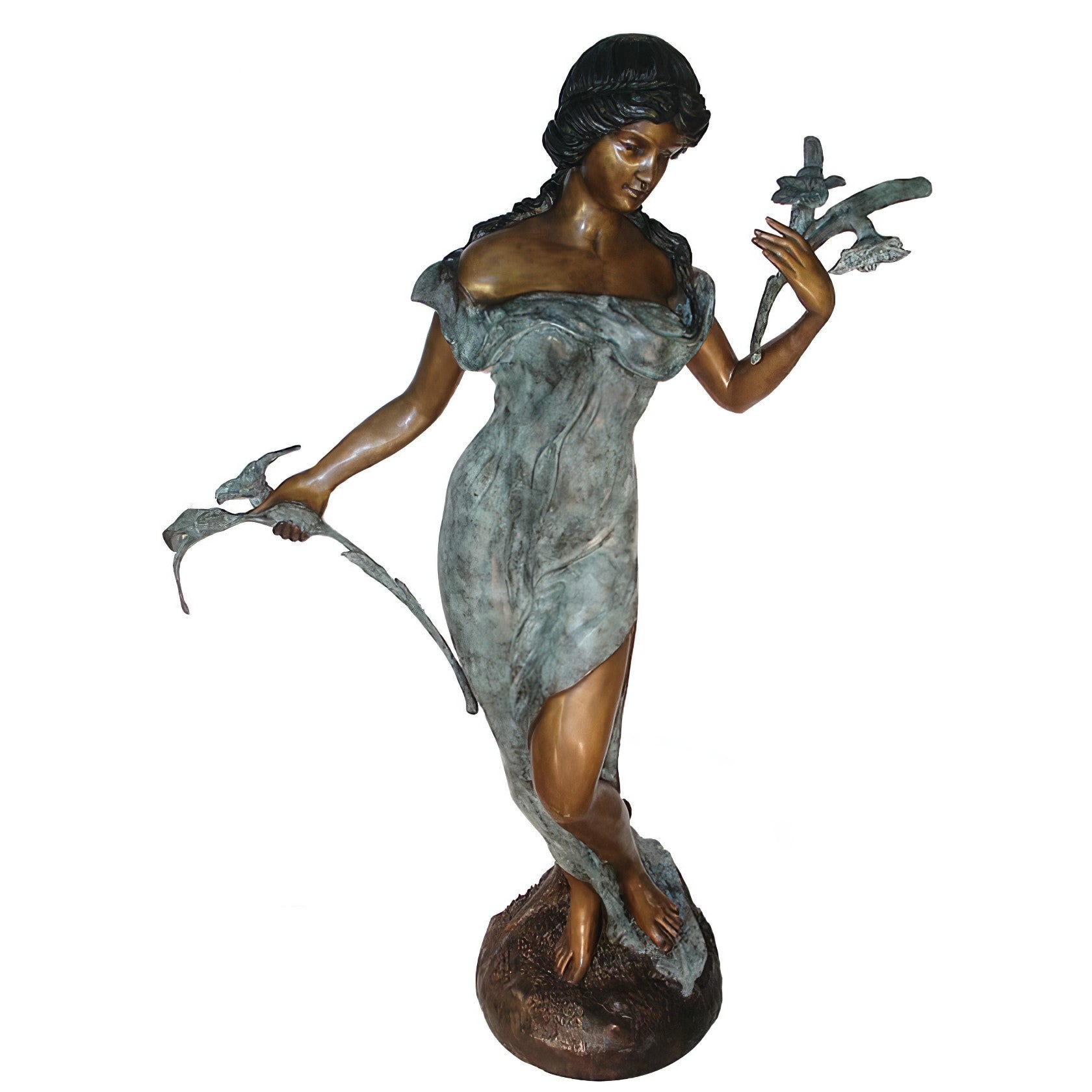 Bronze Lady with Flower Fountain