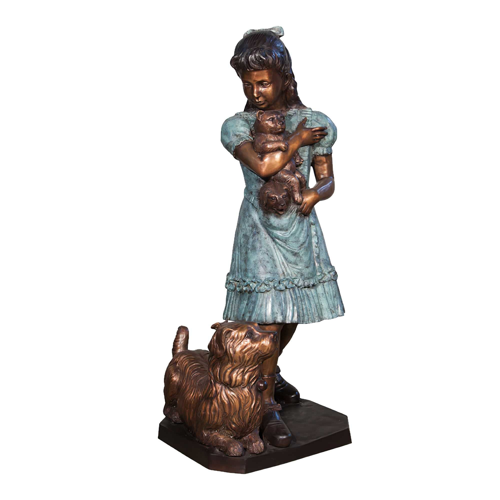 Little Girl with Dog and Puppies- Bronze