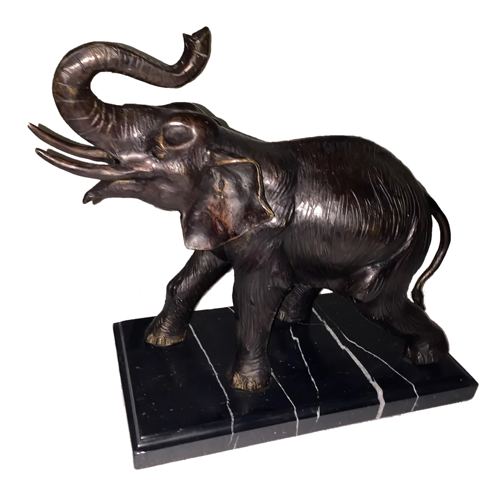 Elephant on Marble Base Bronze Statue