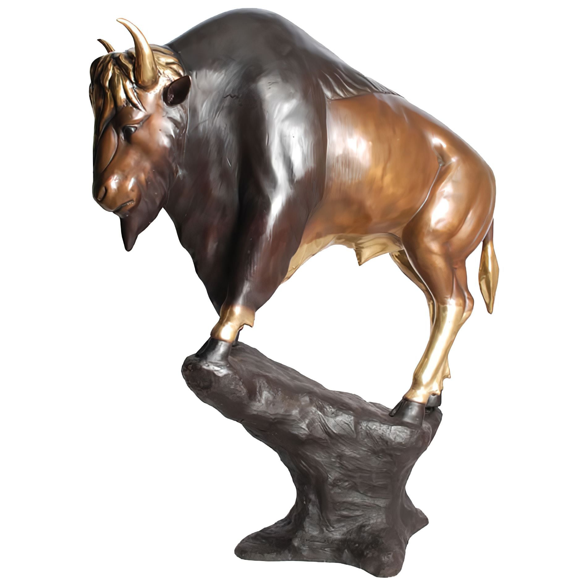 Bronze Bison on Rock Statue
