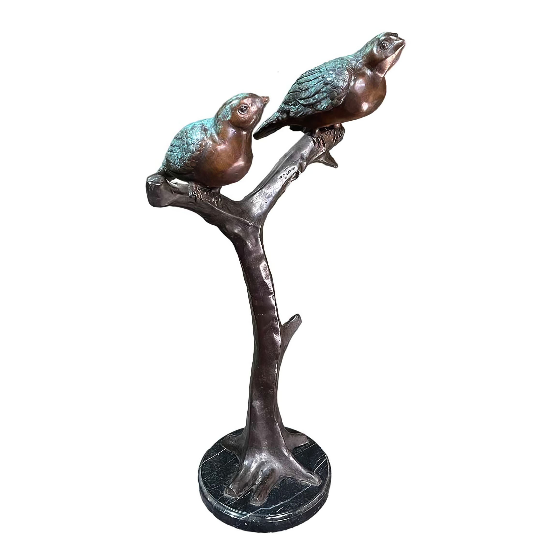 Bronze Love Birds on Branch Statue with Marble Base
