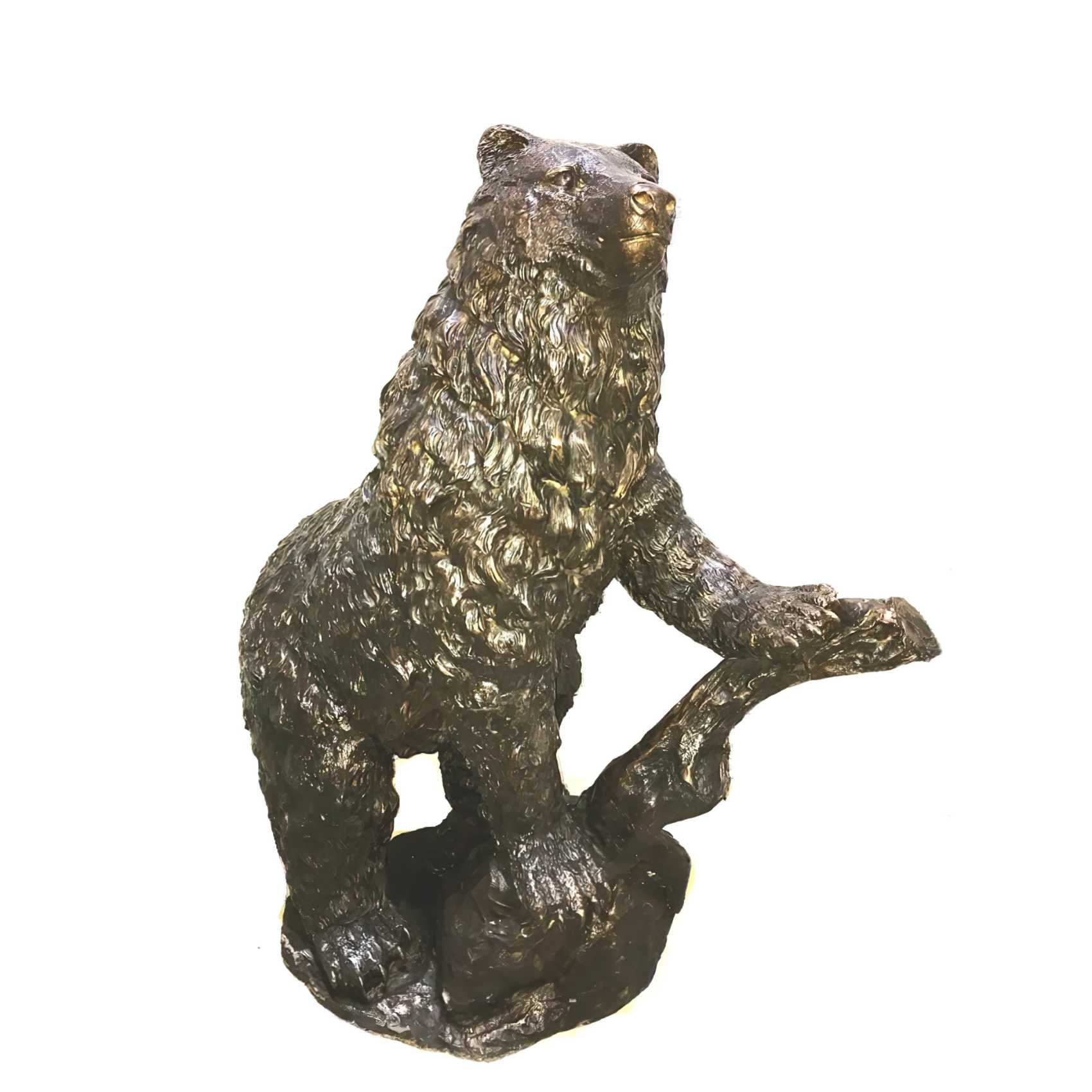Bronze Standing Bear on Log Sculpture