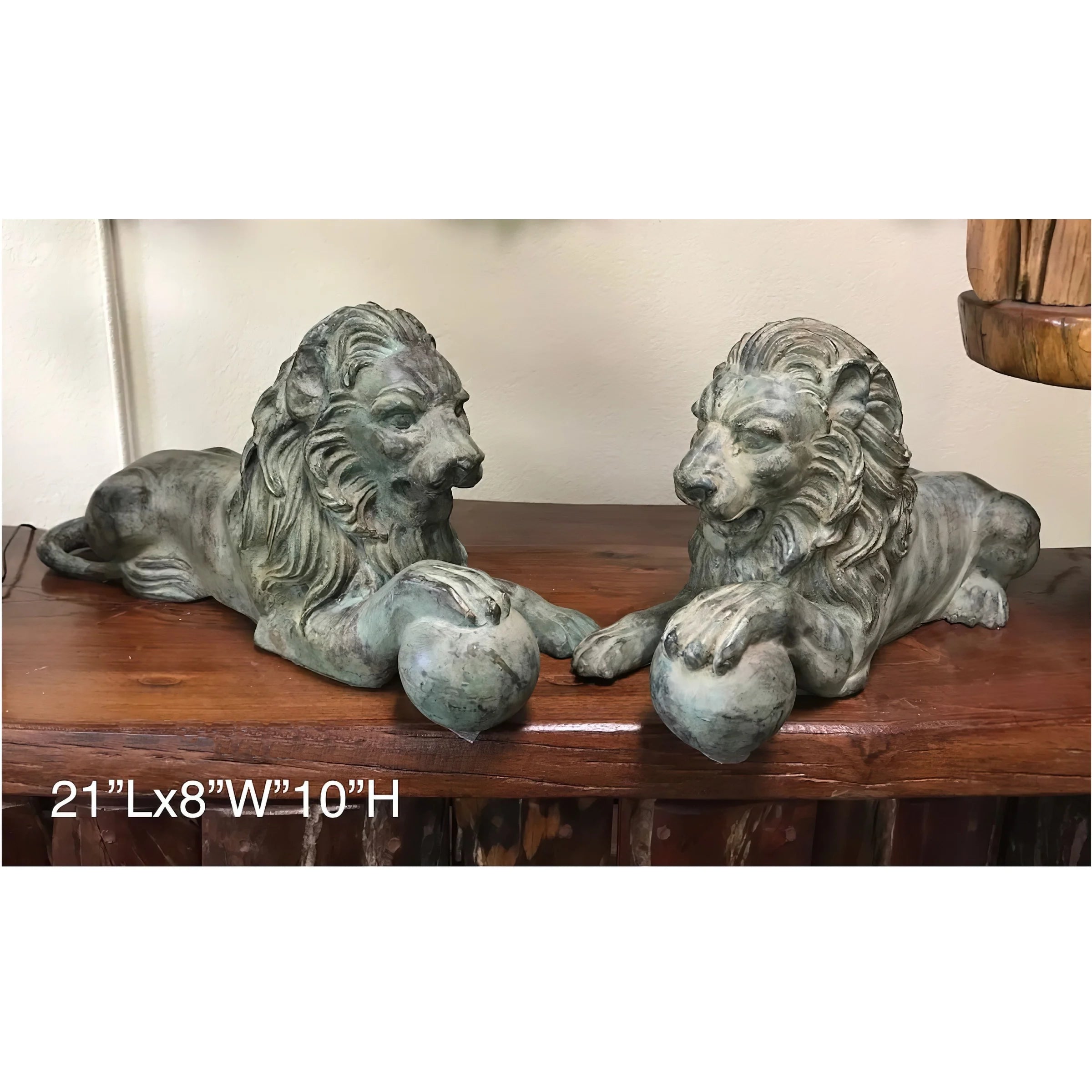 Bronze Lion Pair with Ball Statues