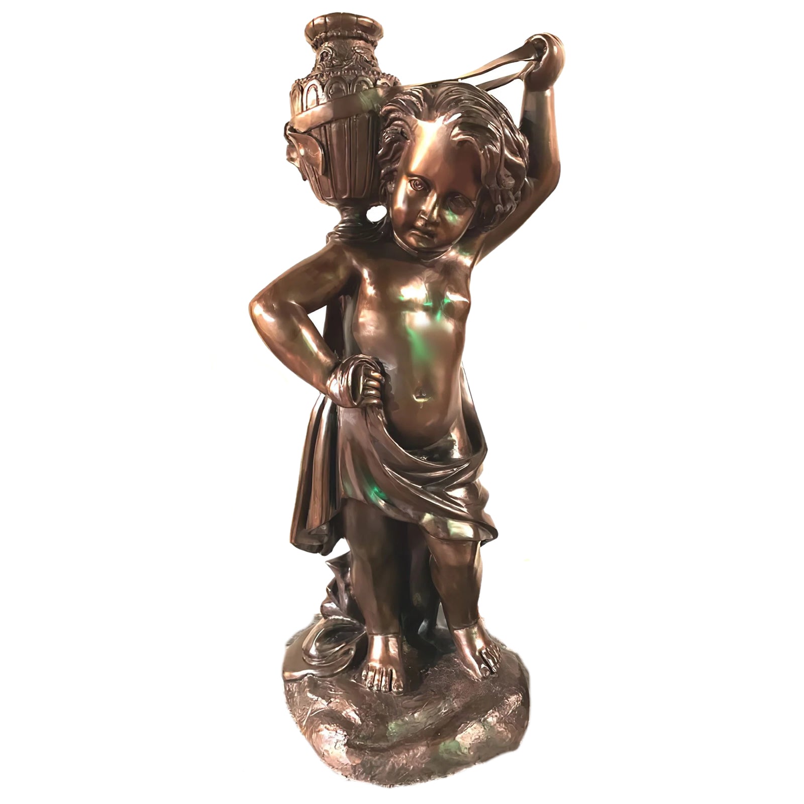 Bronze Cherub with Jar on Shoulder Statue