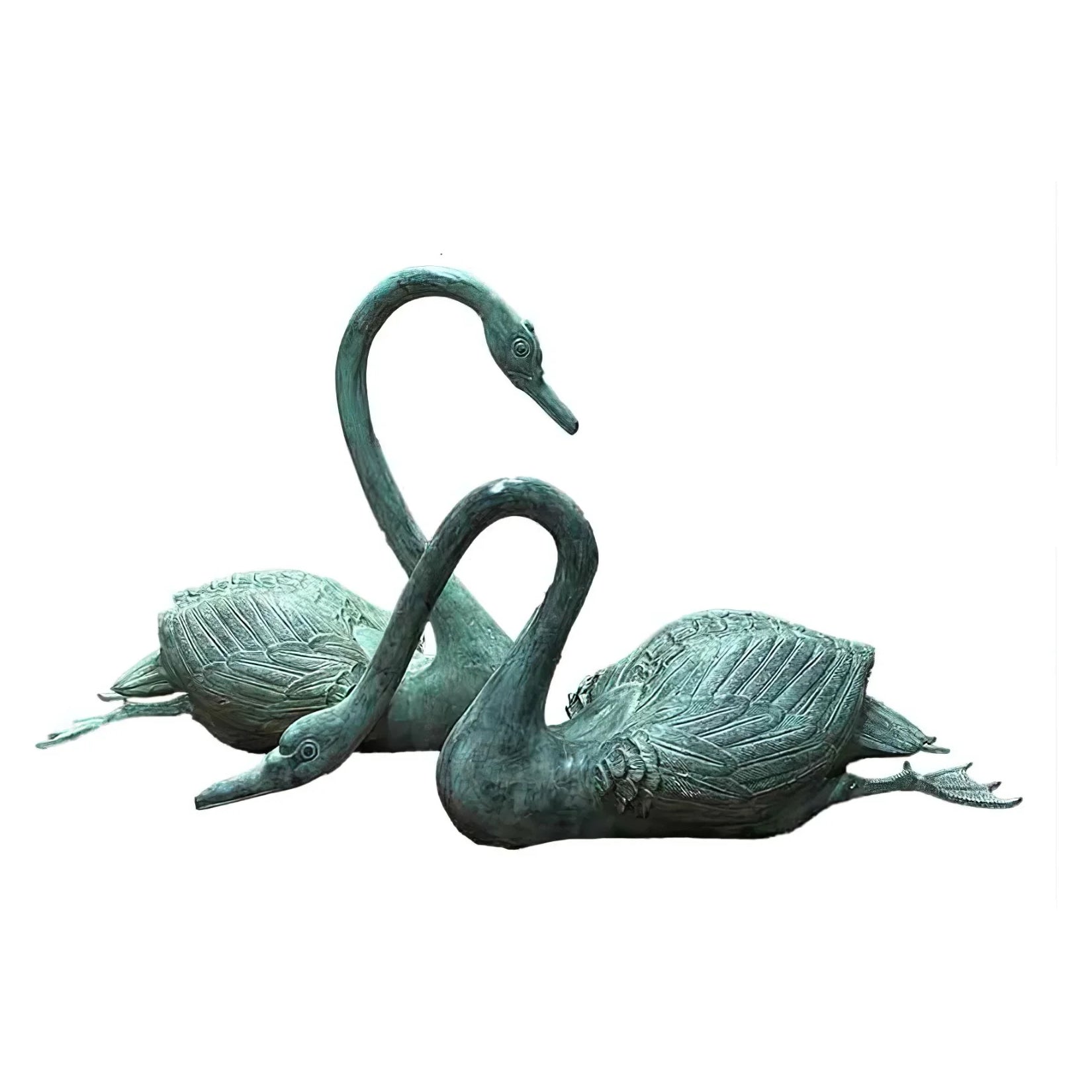 Pair of Swimming Swans Bronze Statues