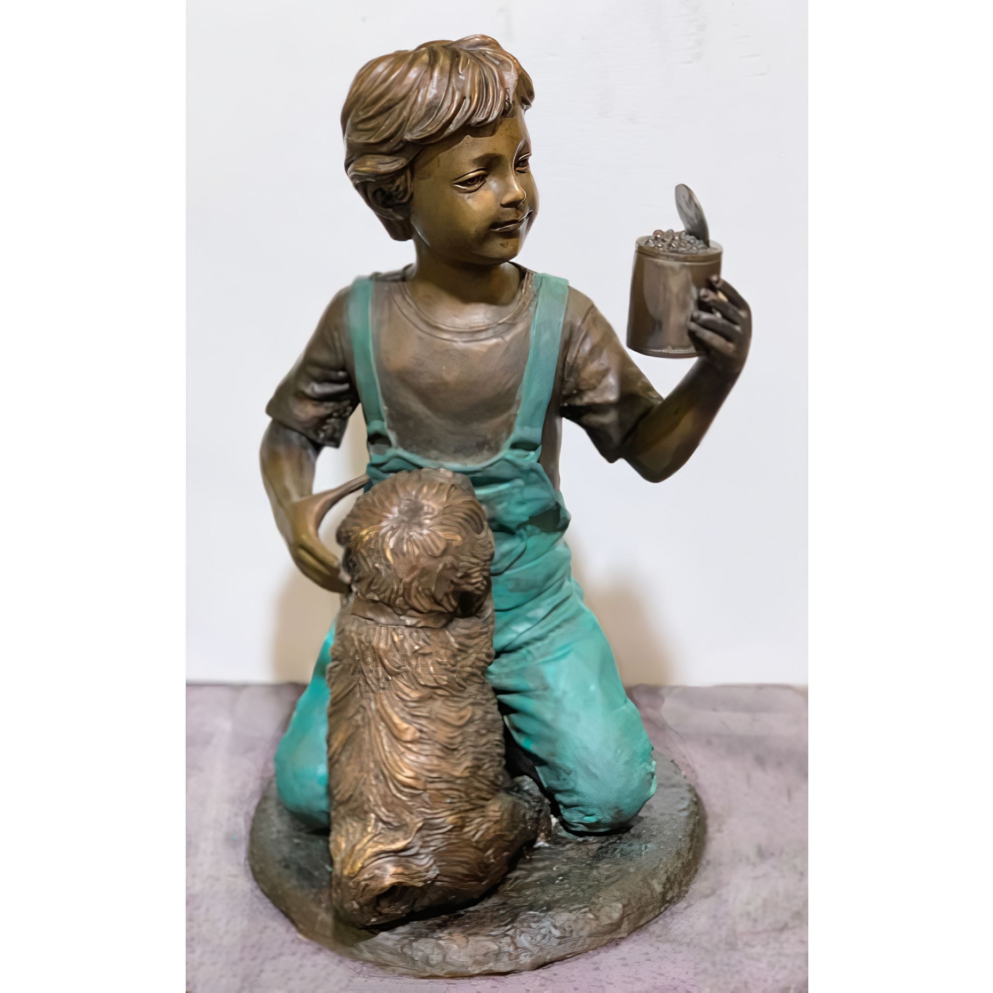 Bronze Boy with Puppy and Food Statue