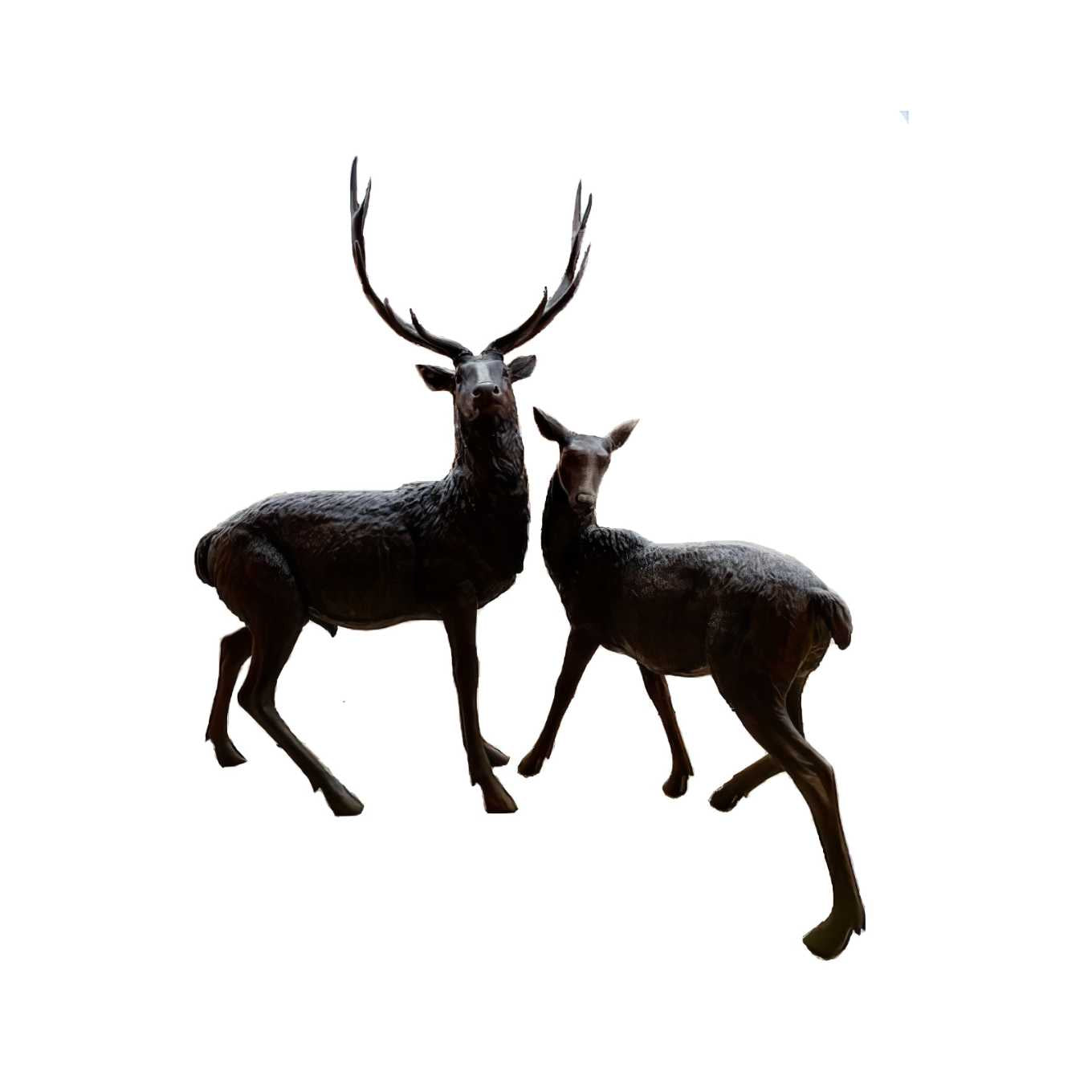 Bronze Stag Deer and Doe Pair Sculptures