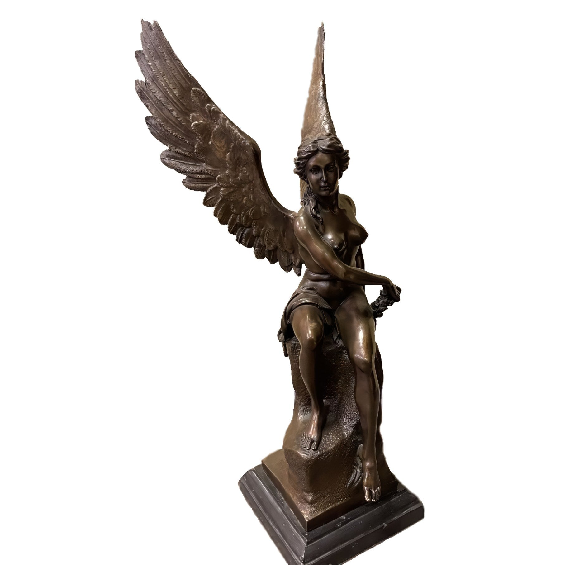 Bronze Winged Angel with Wreath Statue