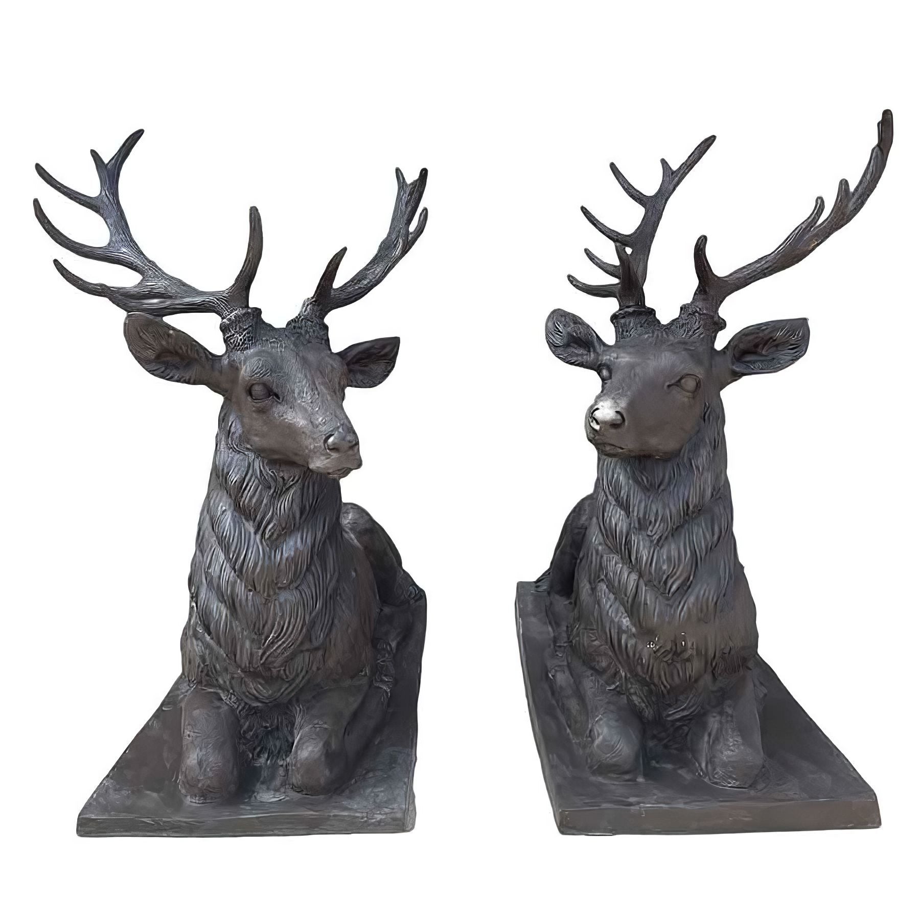Bronze Lying Deer Statues on Base Pair