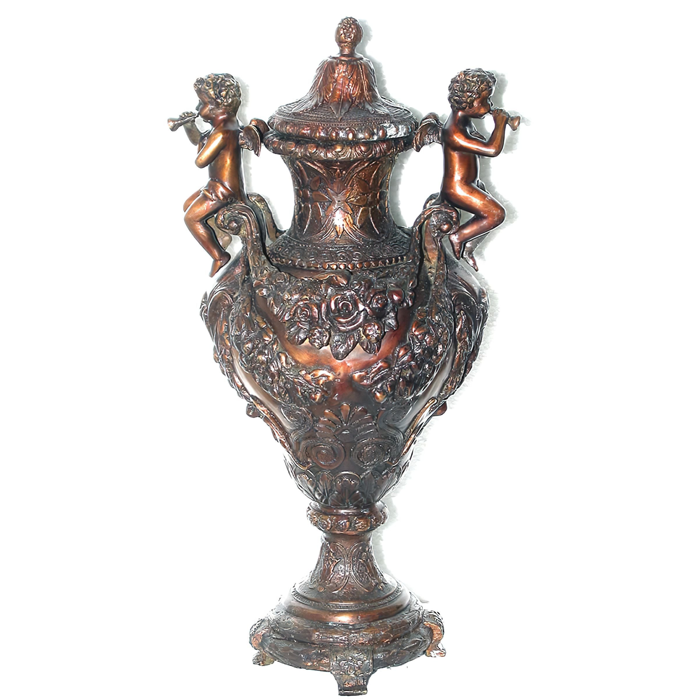 Bronze Cupid Vase With Lid