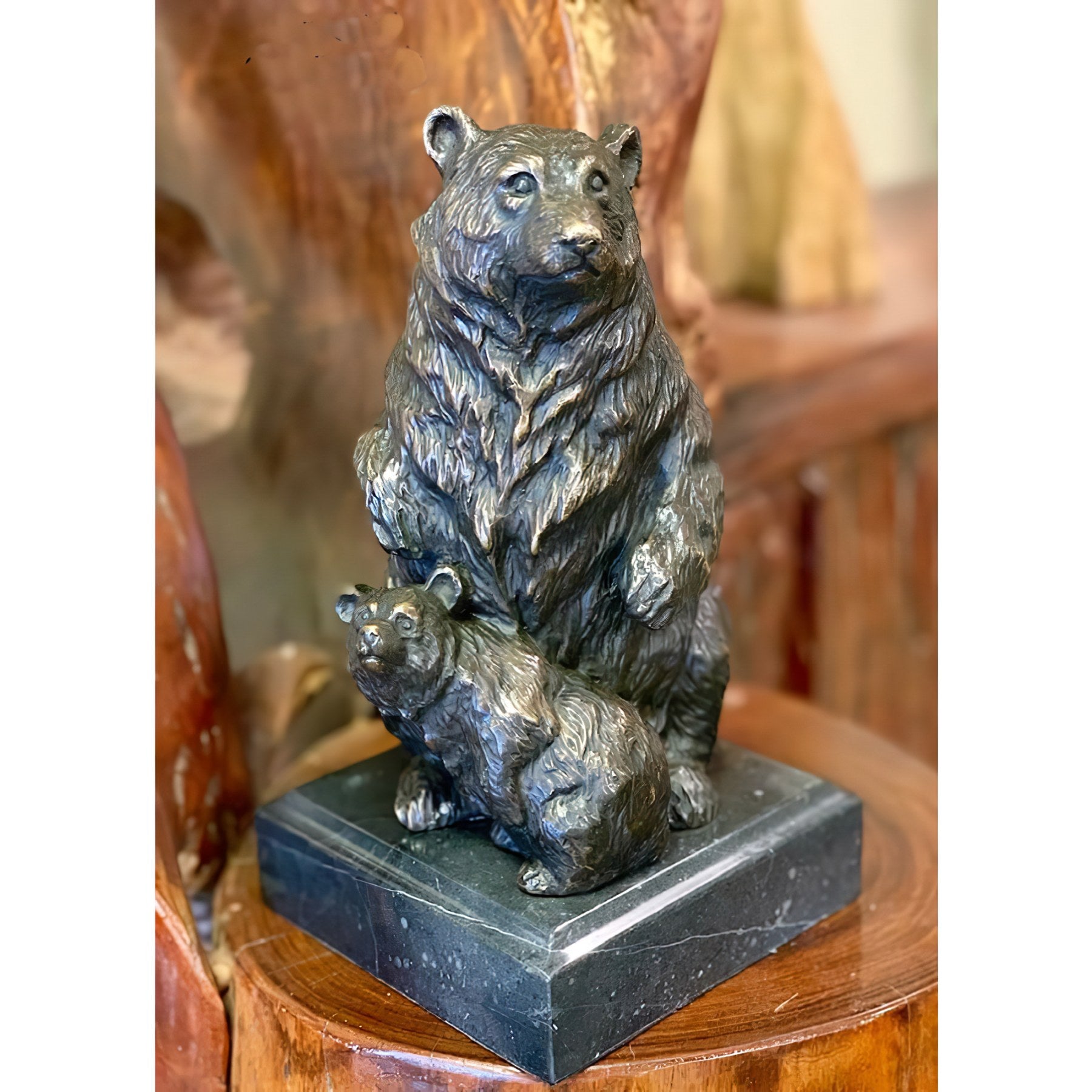 Mother Bear with Cub Bronze Statue