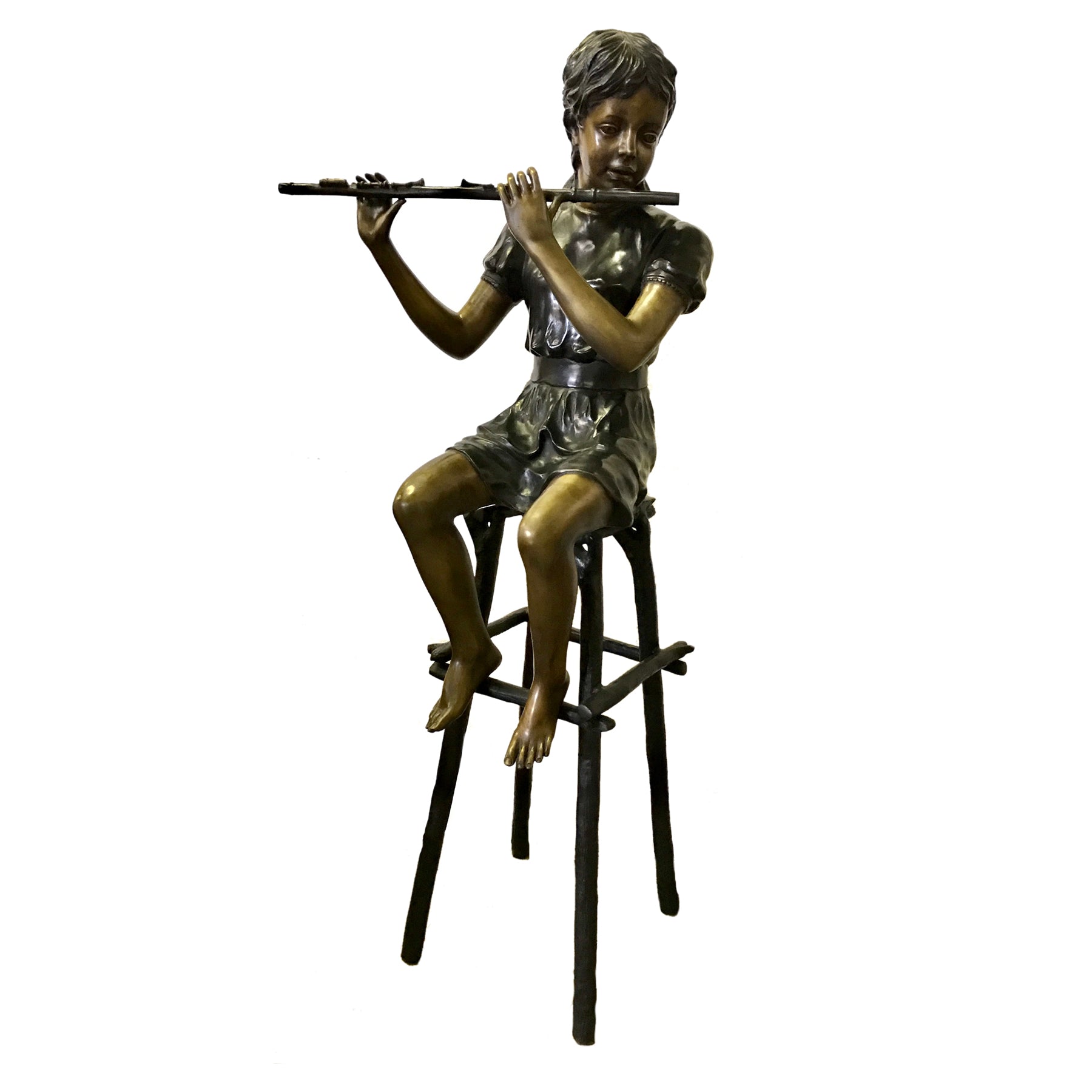 Bronze Girl with Flute on Chair