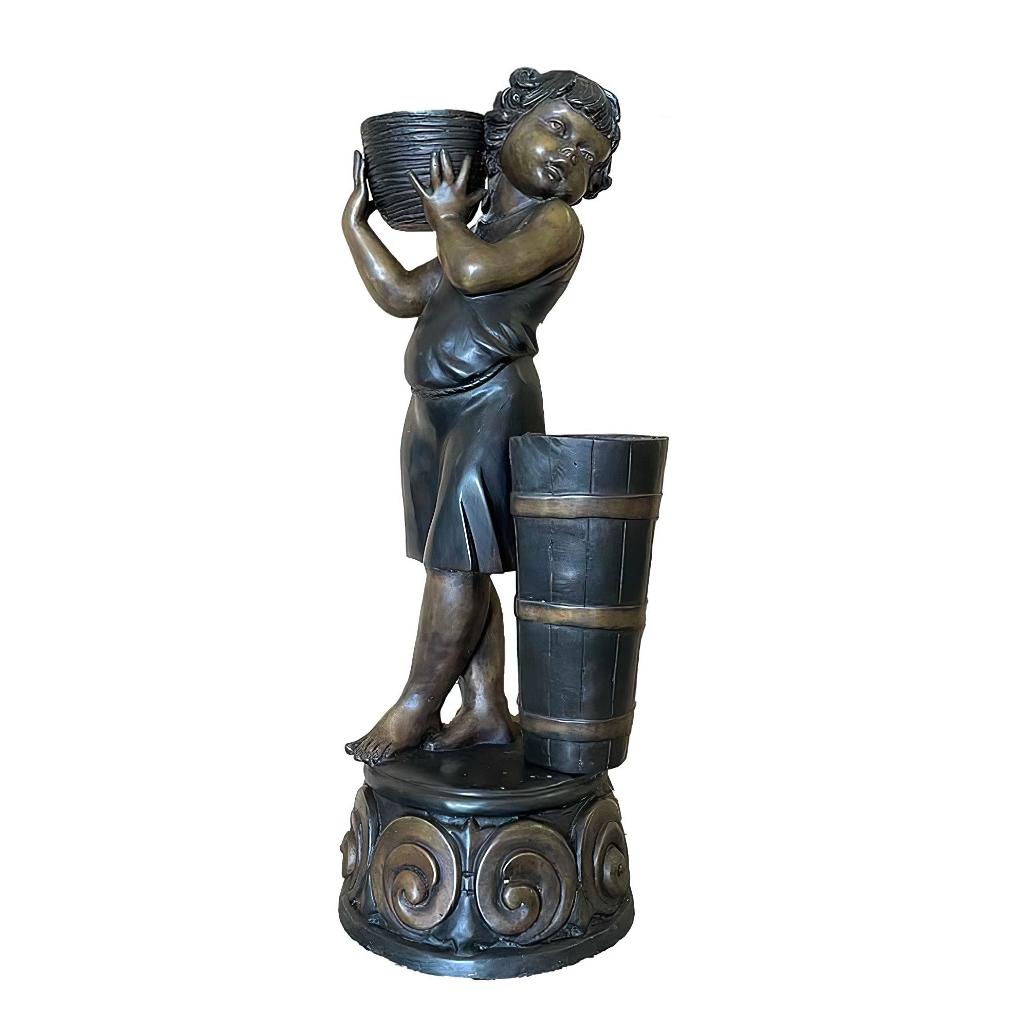 Bronze Girl with Bowl and Barrel Statue