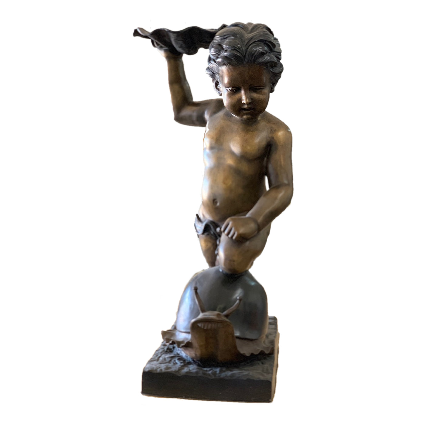 Bronze Kneeling Cherub on Snail Statue