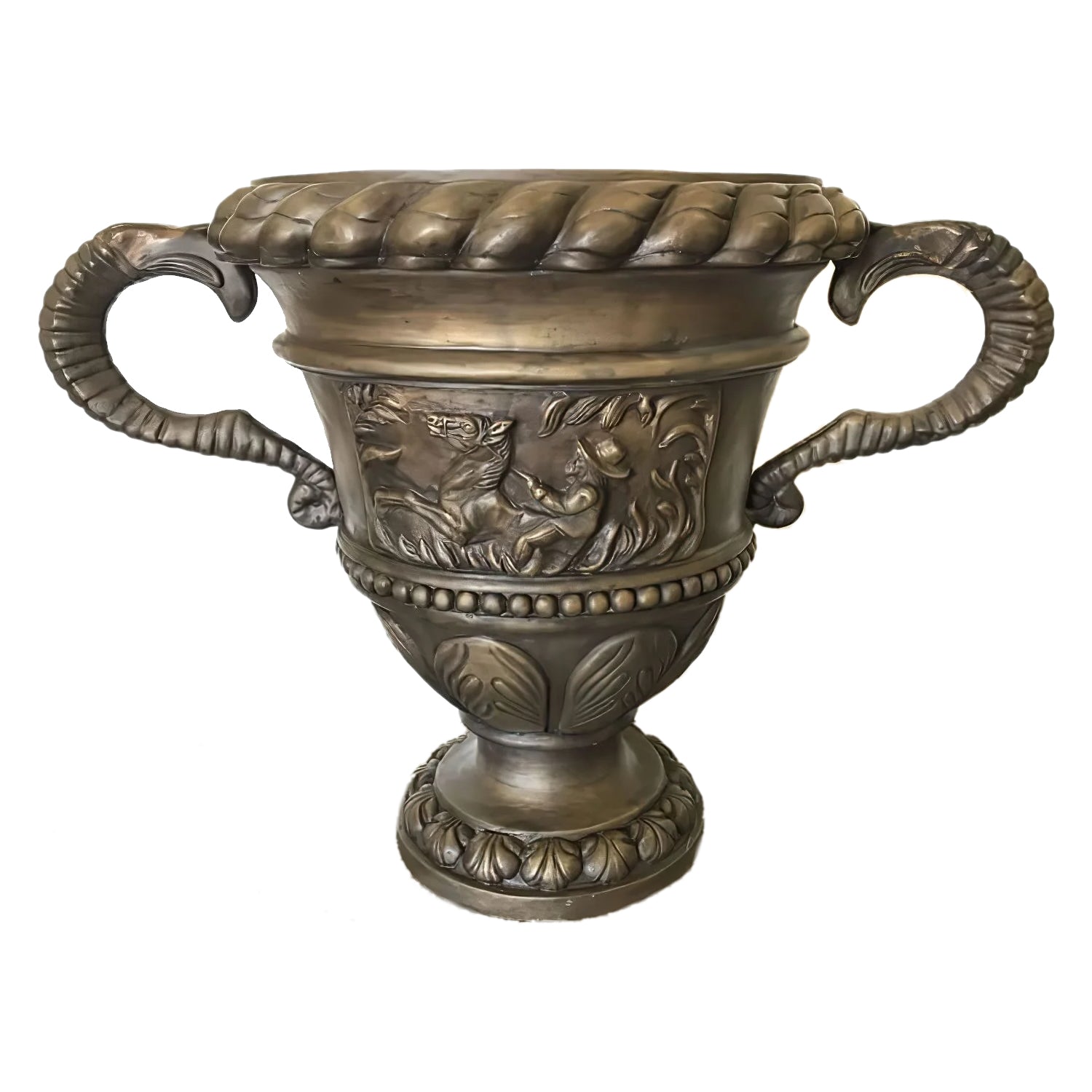 Bronze Planter with Handles--Man on Horse