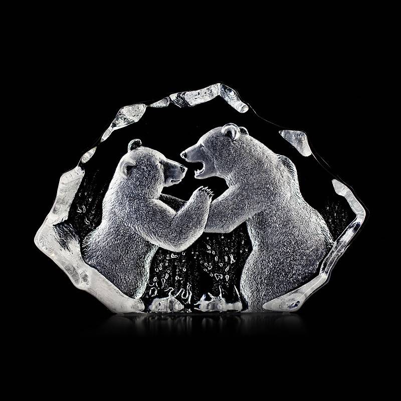 Crystal Fighting Bears Sculpture, Large