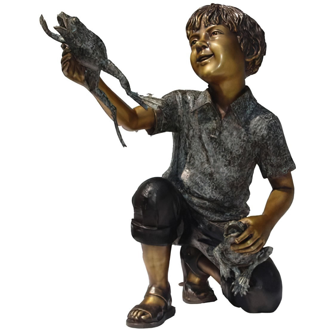 Boy With Two Frogs Bronze Statue