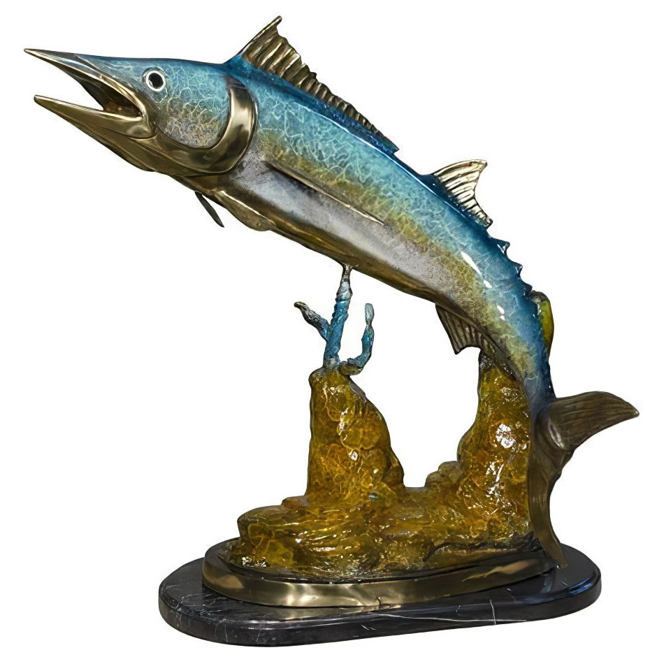 Bronze Wahoo Fish Statue on Marble Base