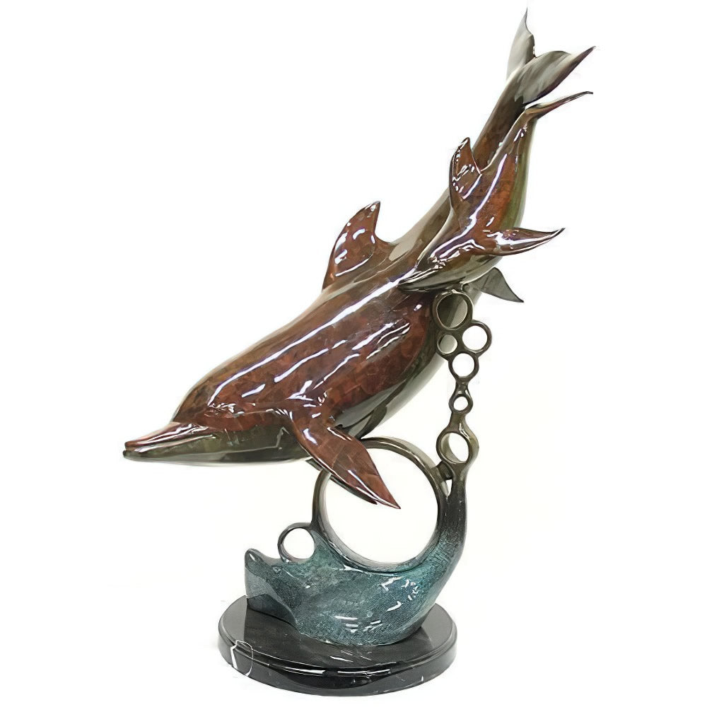 Bronze Dolphin with Baby Statue