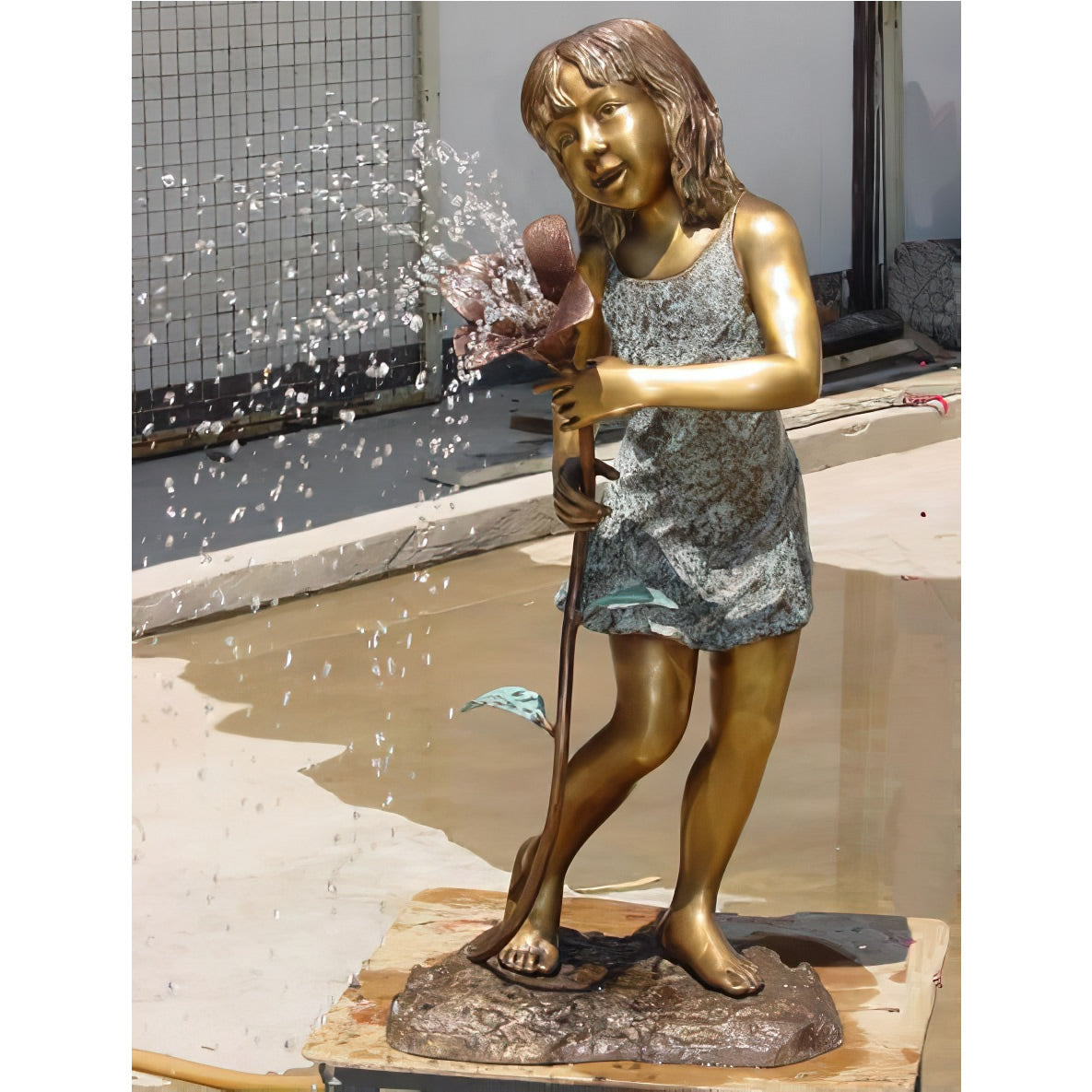 Girl with Flower Bronze Fountain