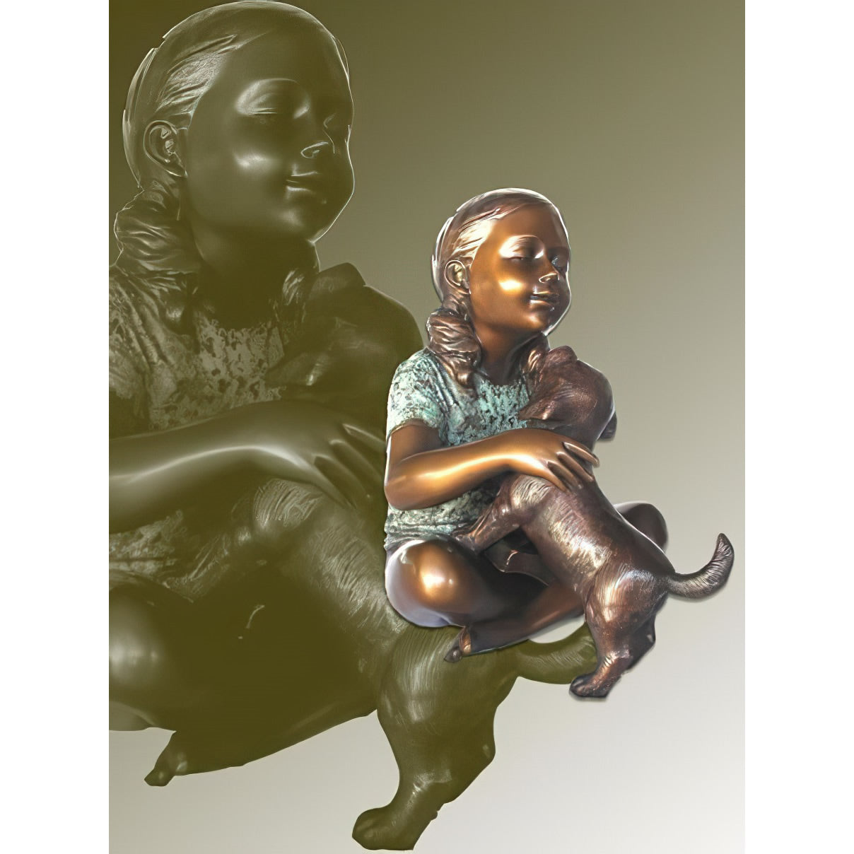 Girl With Dog Bronze Statue
