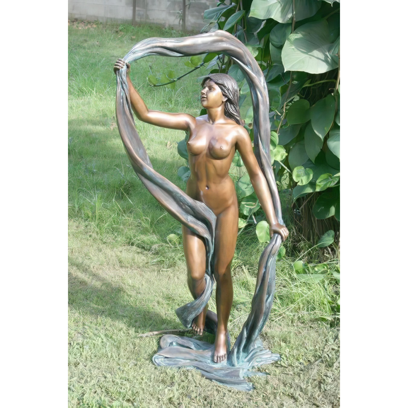 Nude Female with Scarf- Bronze Sculpture