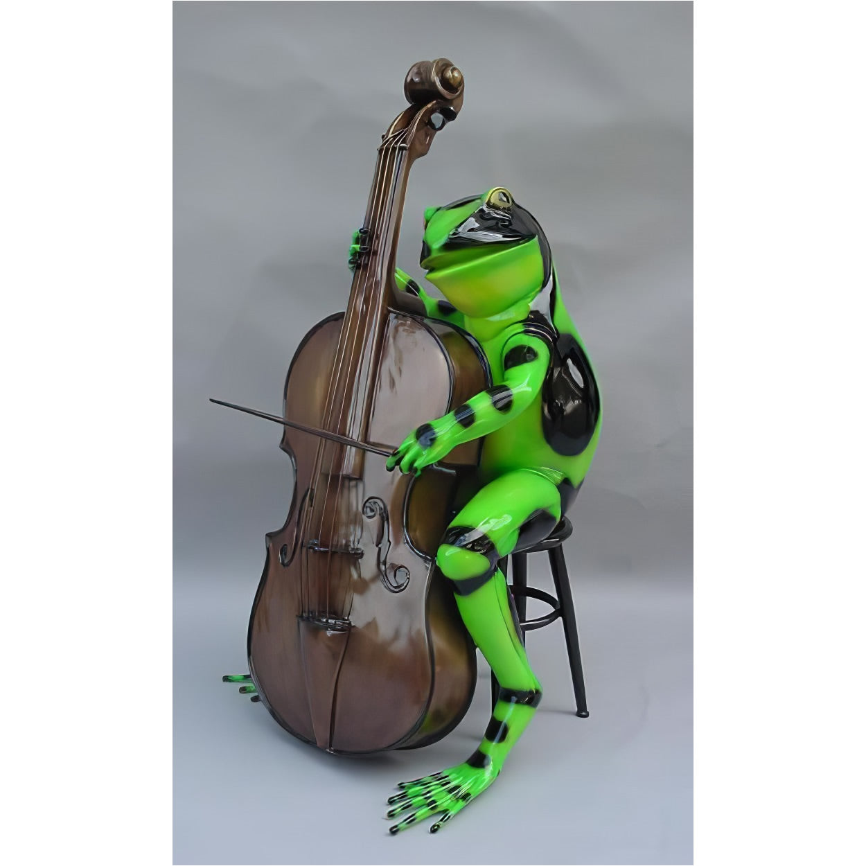Colorful Frog with Cello- Bronze Statue