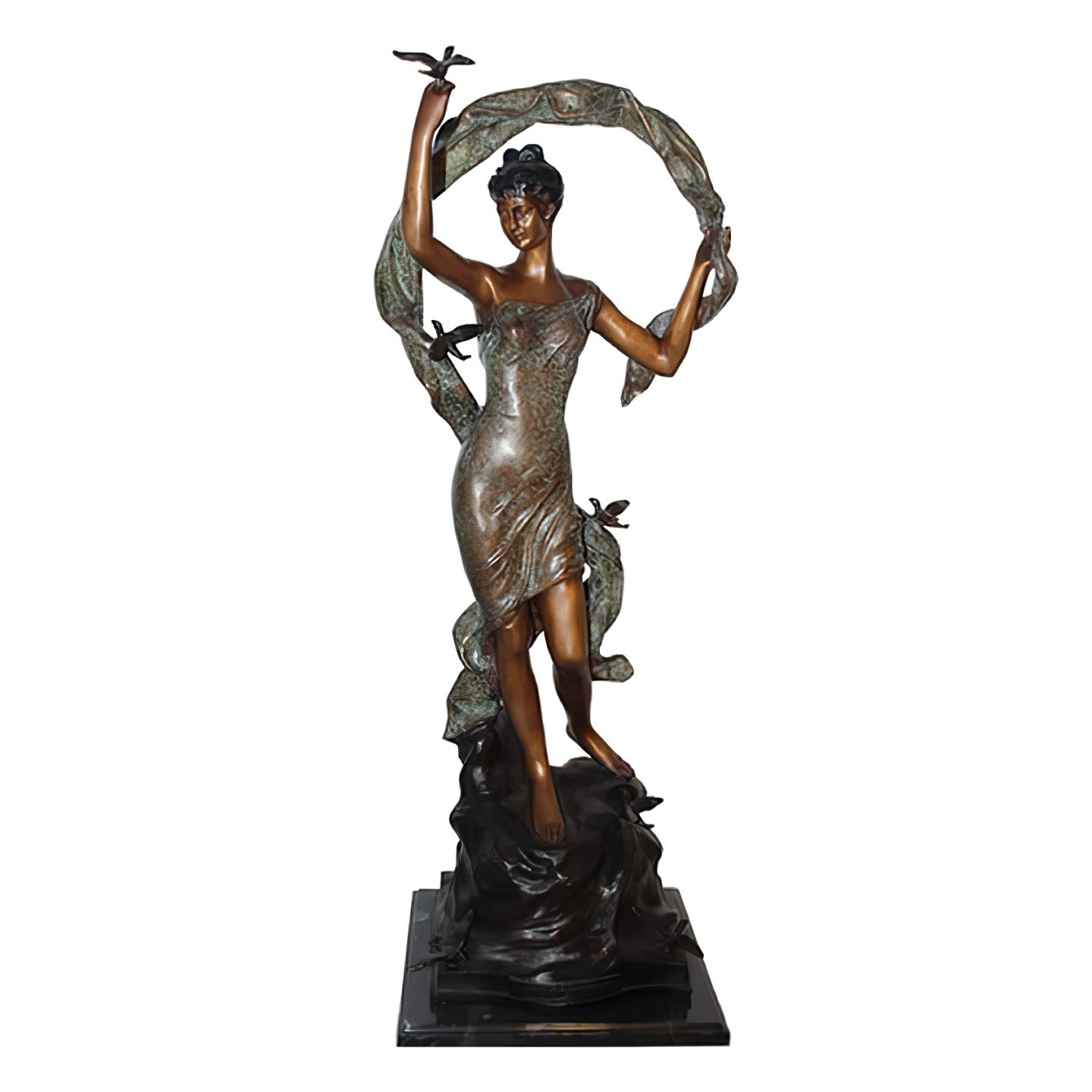 Bronze Lady With Birds Statue