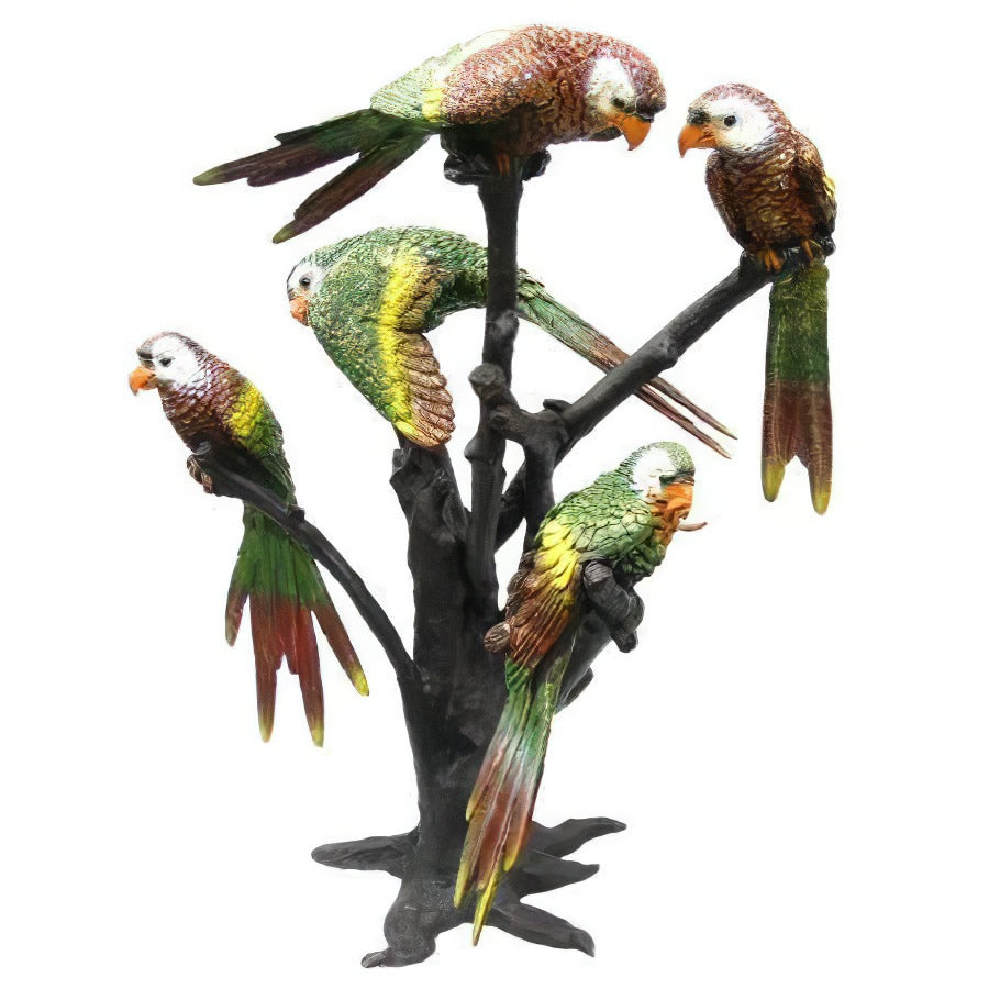 Bronze Parrots on Branch Sculpture