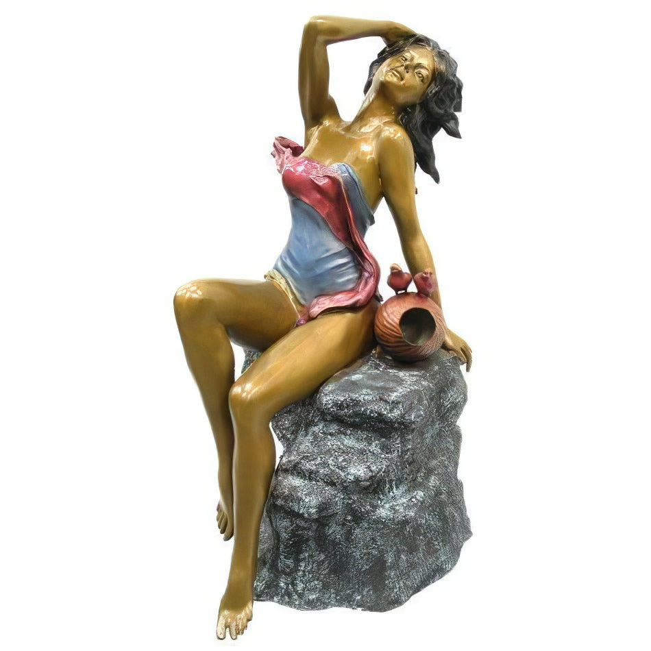 Lady Posing on Rock Bronze Fountain